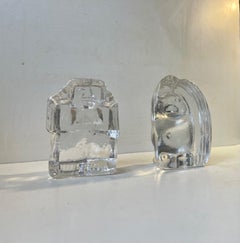 Vintage Scandinavian Troll Figurines Bookends in Ice Glass by Höglund & Bergdala