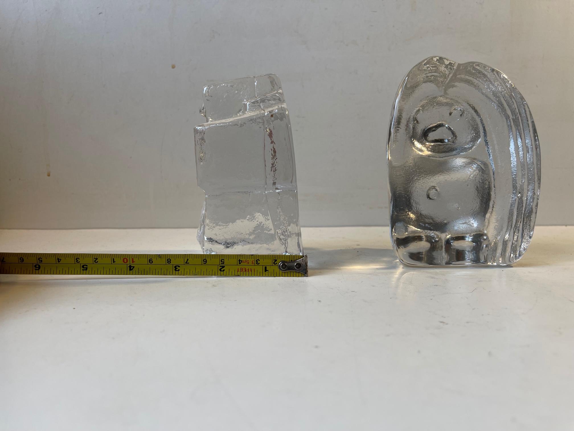 Scandinavian Modern Vintage Scandinavian Troll Figurines Bookends in Ice Glass by Höglund & Bergdala For Sale