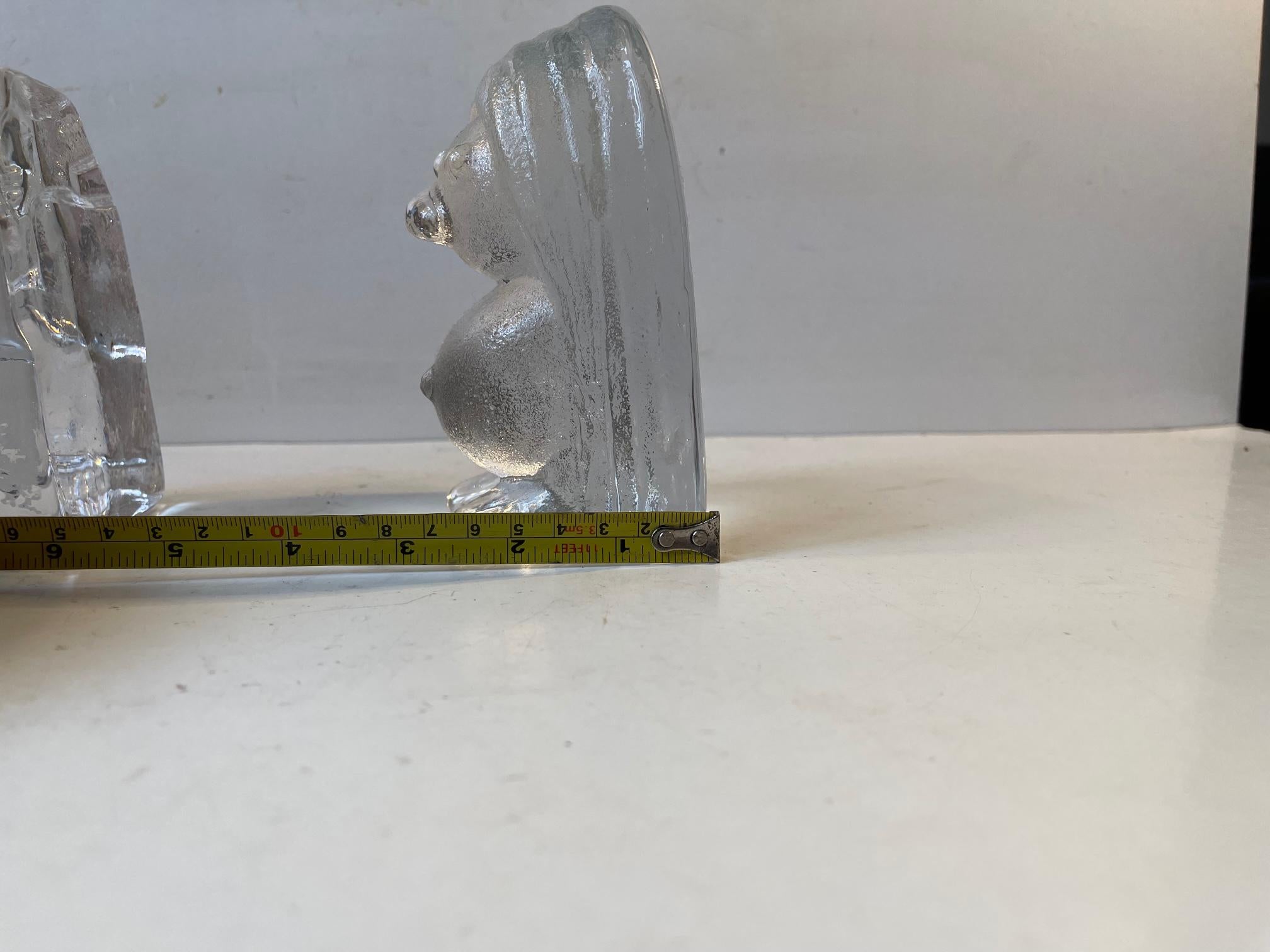 Swedish Vintage Scandinavian Troll Figurines Bookends in Ice Glass by Höglund & Bergdala For Sale