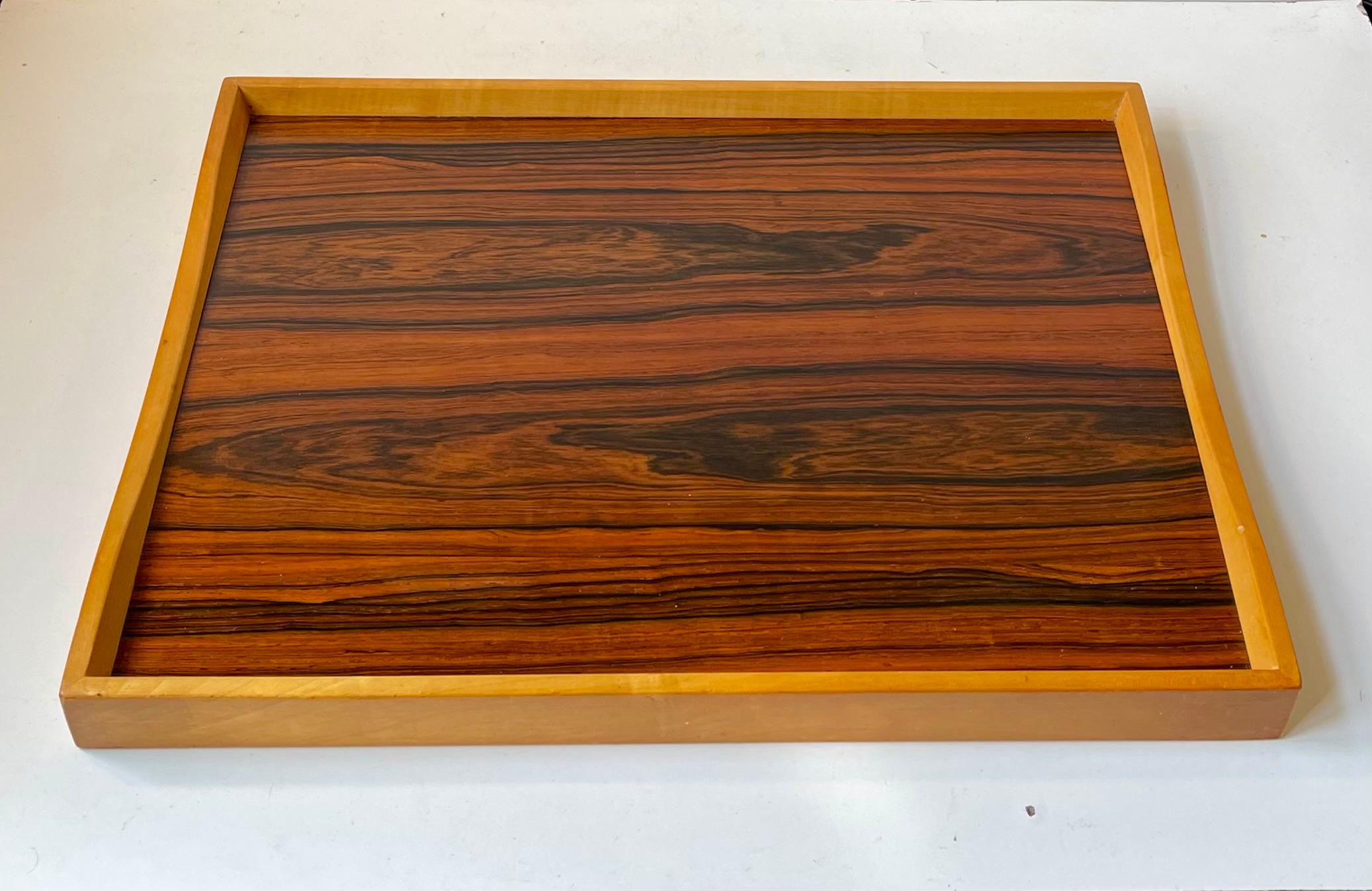 Scandinavian Modern Vintage Scandinavian Turning Tray in Beech & Rosewood For Sale