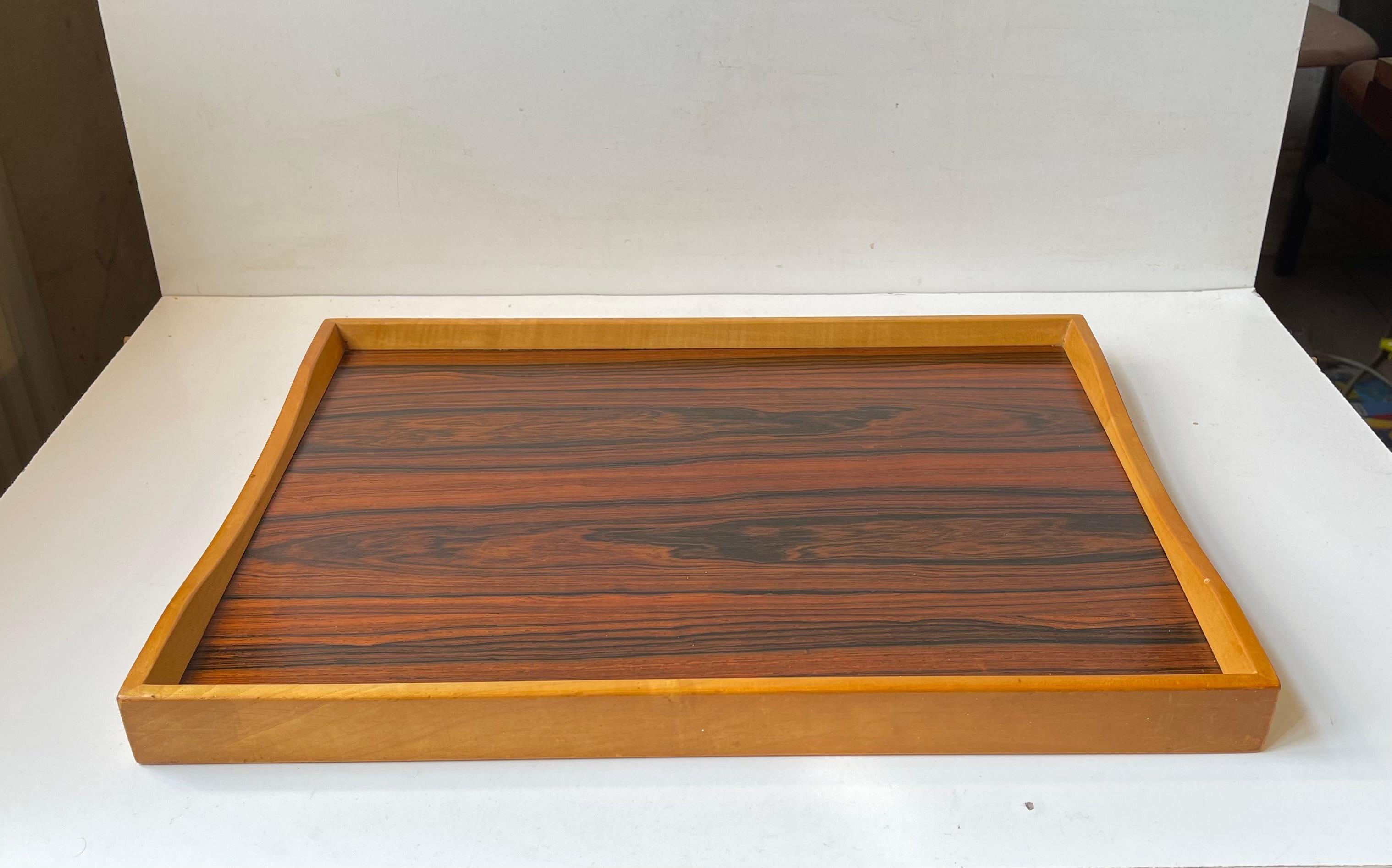 Vintage Scandinavian Turning Tray in Beech & Rosewood In Good Condition For Sale In Esbjerg, DK