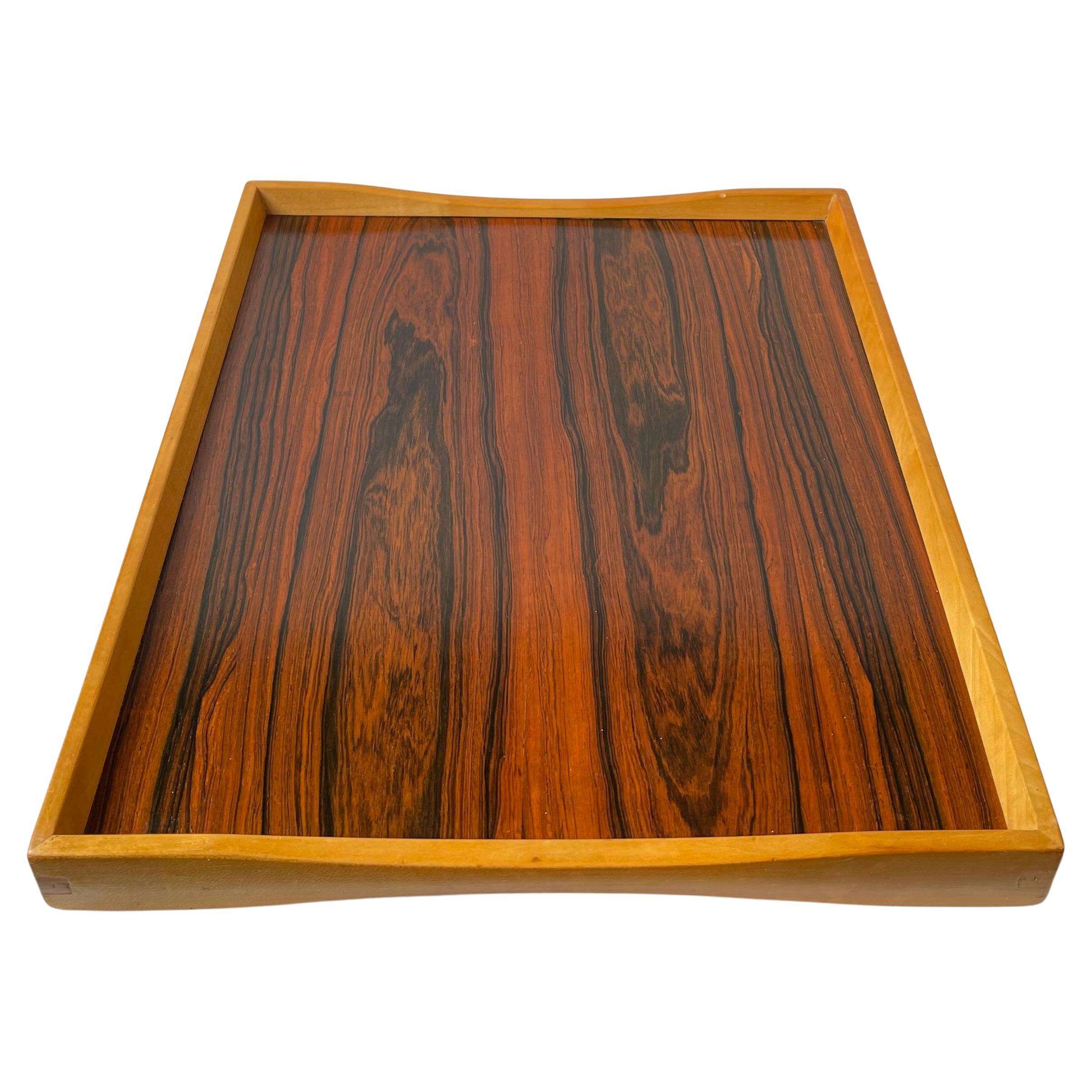 Vintage Scandinavian Turning Tray in Beech & Rosewood