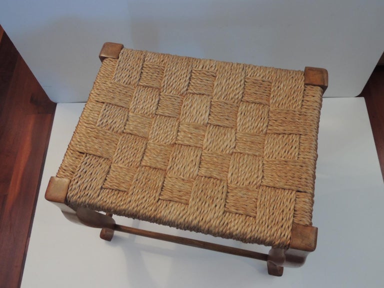 Vintage Scandinavian Twine Woven Seat Rectangular Stool at 1stDibs