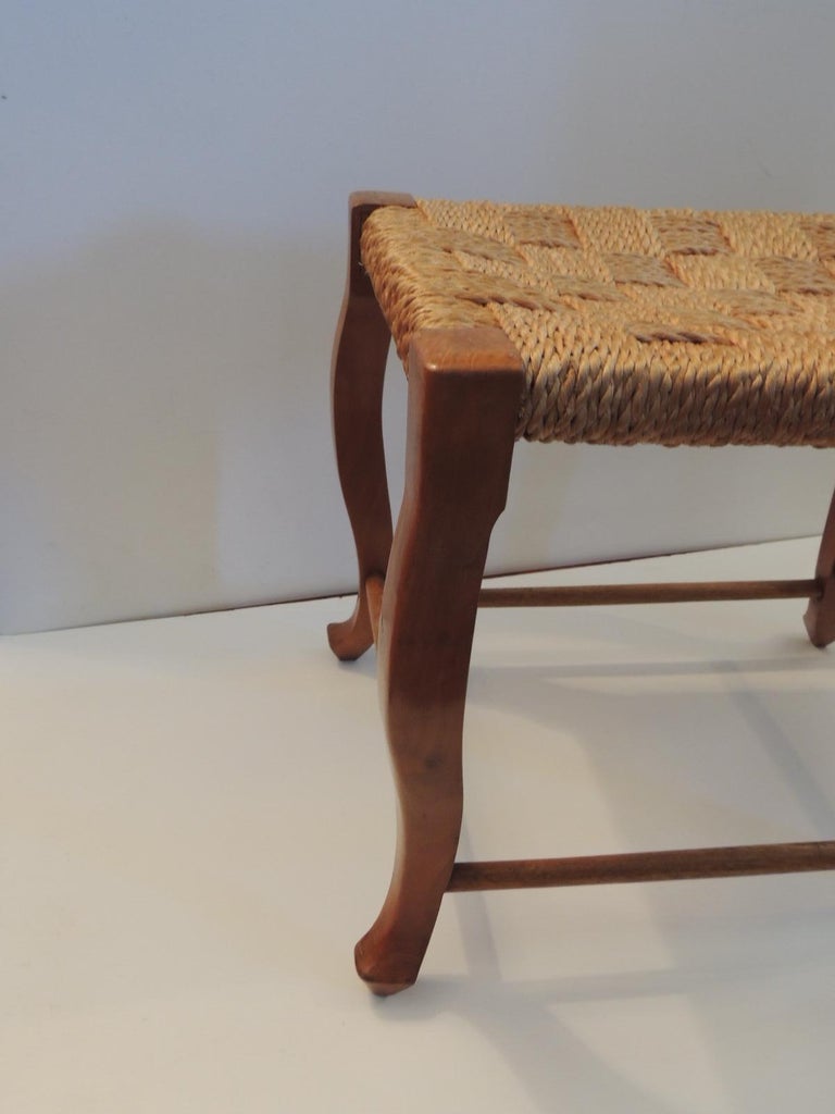 Vintage Scandinavian Twine Woven Seat Rectangular Stool at 1stDibs