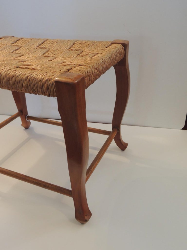 Vintage Scandinavian Twine Woven Seat Rectangular Stool at 1stDibs