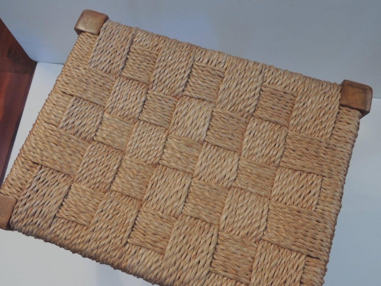 Vintage Scandinavian Twine Woven Seat Rectangular Stool at 1stDibs