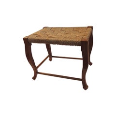 Vintage Scandinavian Twine Woven Seat Rectangular Stool