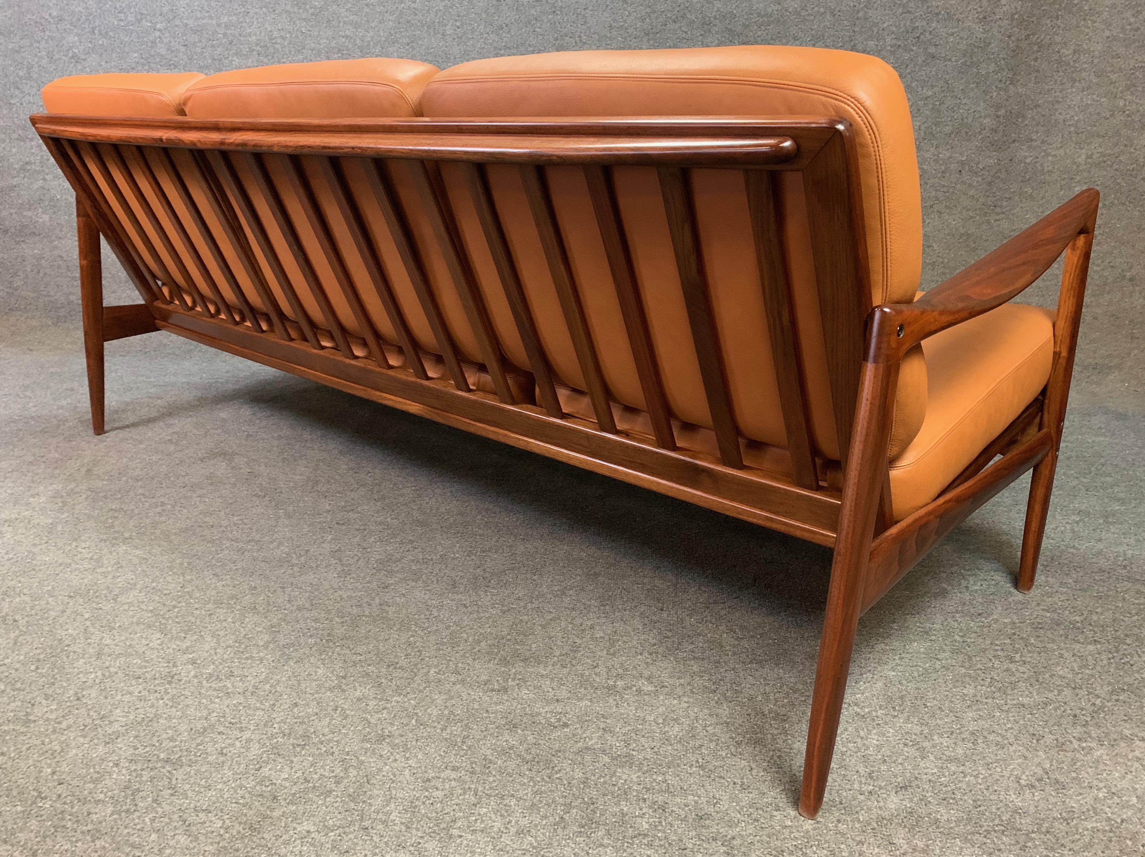 Needlework Vintage Scandinavian Walnut & Leather 