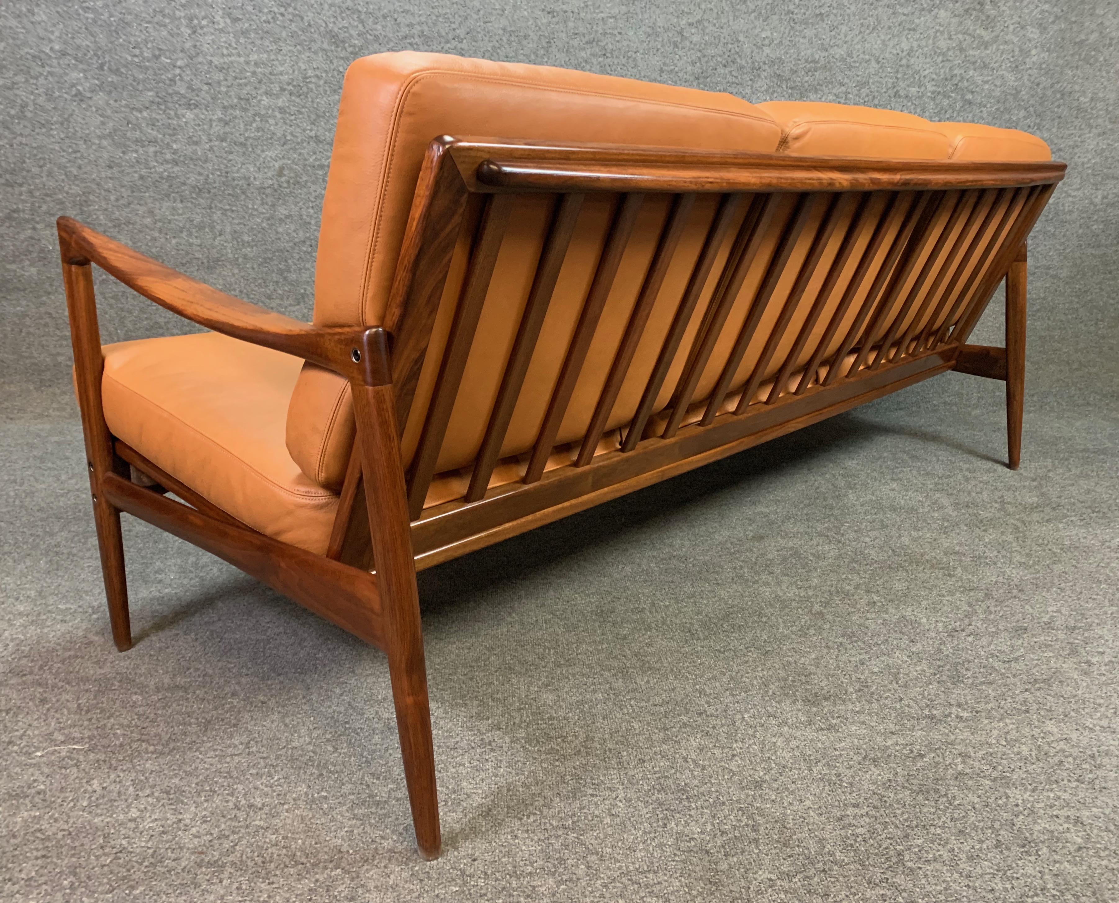 Mid-20th Century Vintage Scandinavian Walnut & Leather 