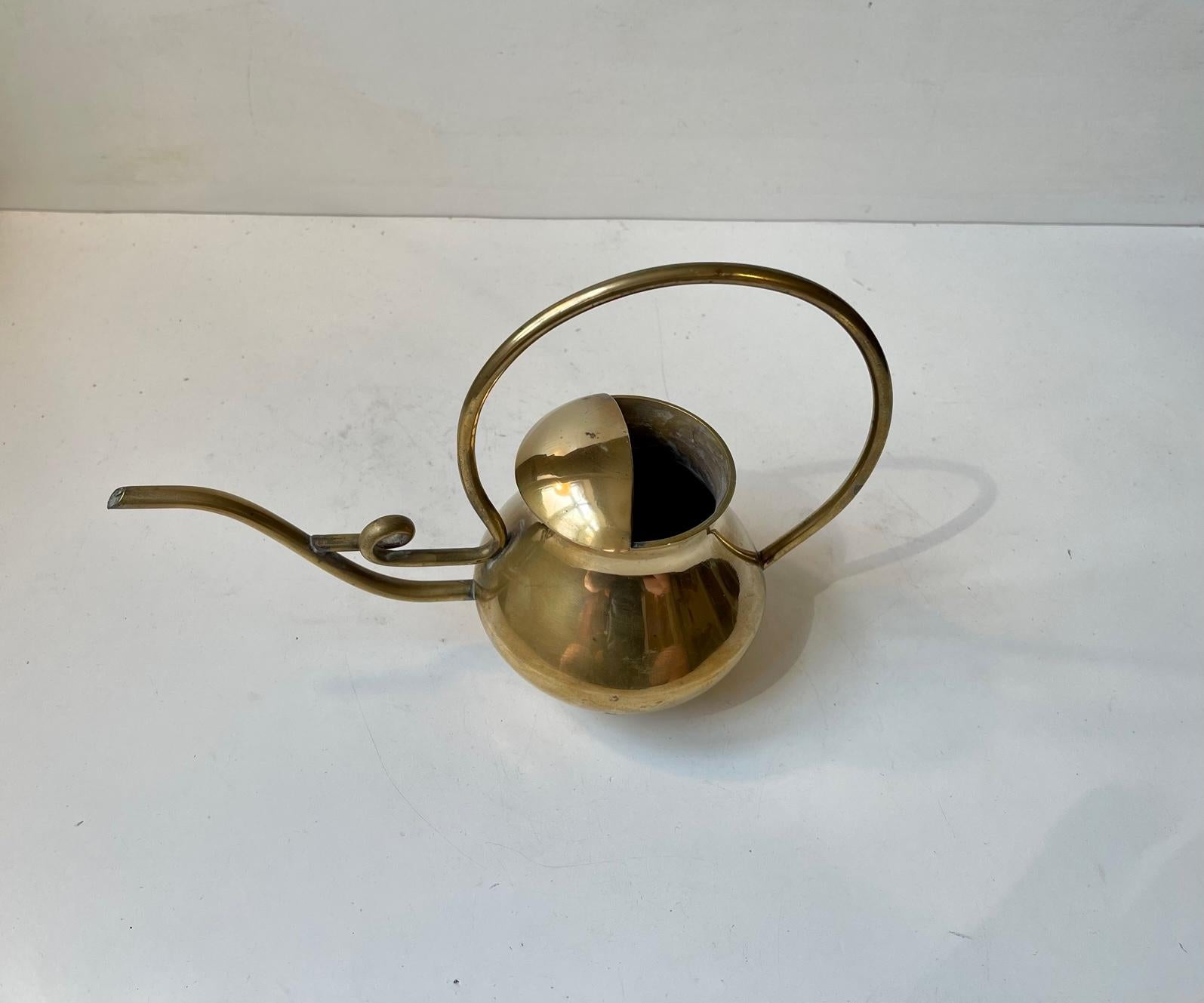 Danish Vintage Scandinavian Watering Can in Spiraling Brass For Sale