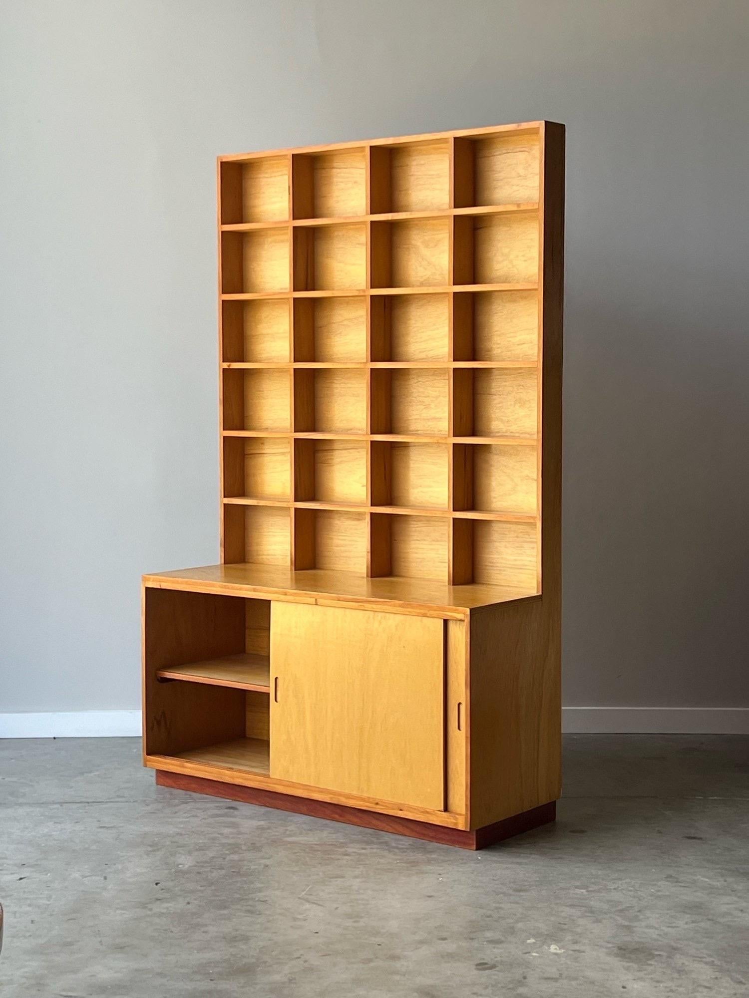 Vintage Scandinavian Wood Shelf Display and Cabinet In Good Condition In Raleigh, NC
