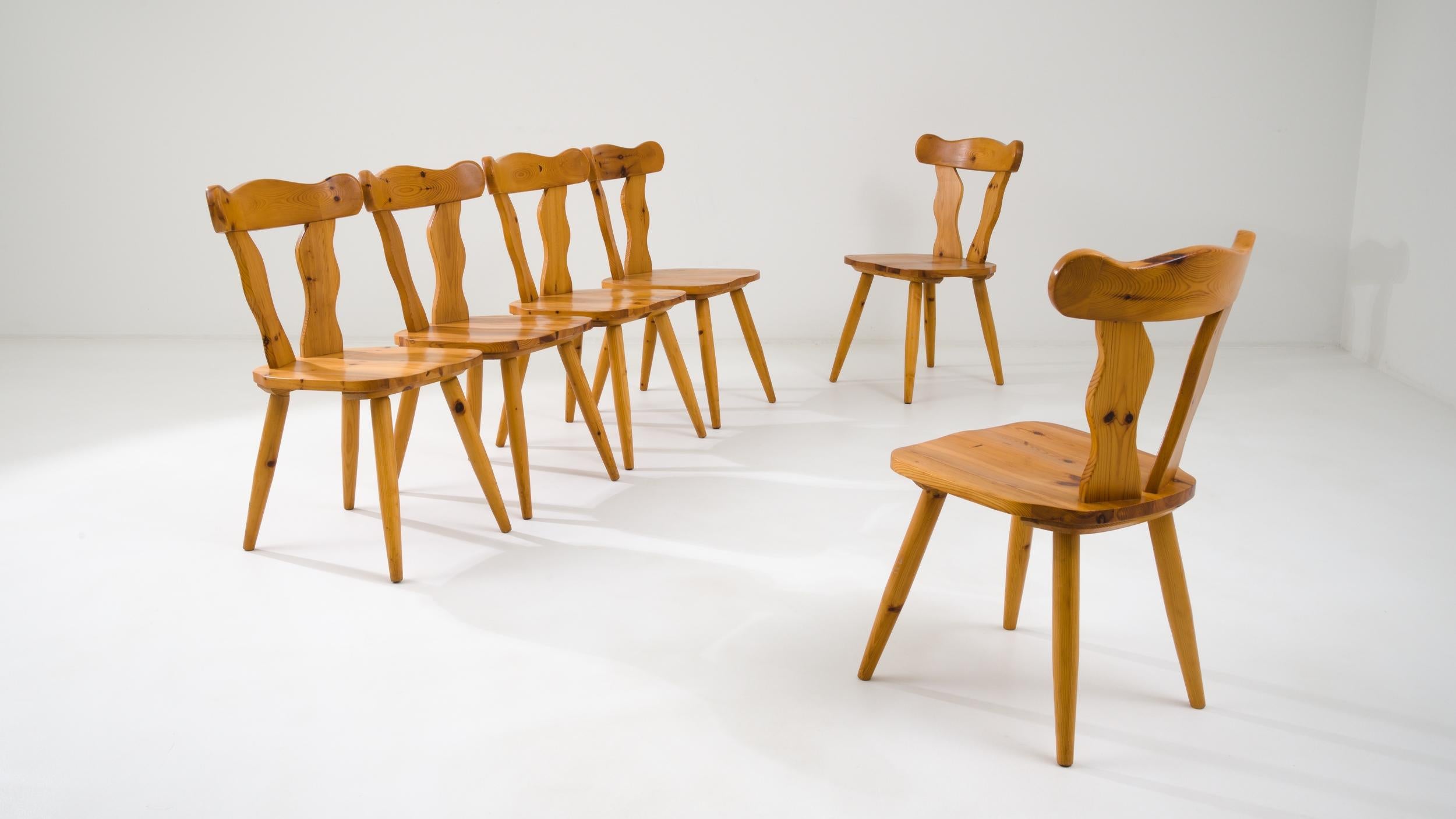 Vintage Scandinavian Wooden Dining Chairs, Set of Six In Good Condition In High Point, NC