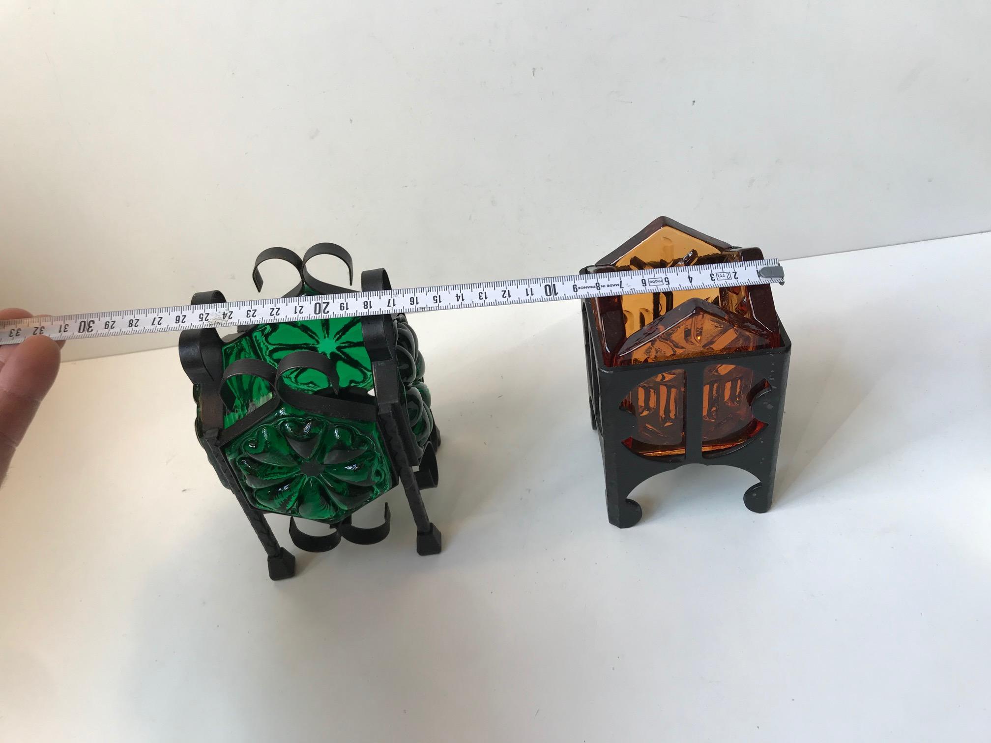 Vintage Scandinavian Wrought Iron and Glass Tea Light Candle Lamps, 1970s 1