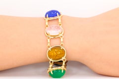 Vintage Scarab 14k Yellow Gold Multicolor Gemstone Bracelet