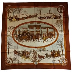 Vintage Scarf 90 cm Hermès L'Hiver en poste 1ere Edition 1976 / Like New