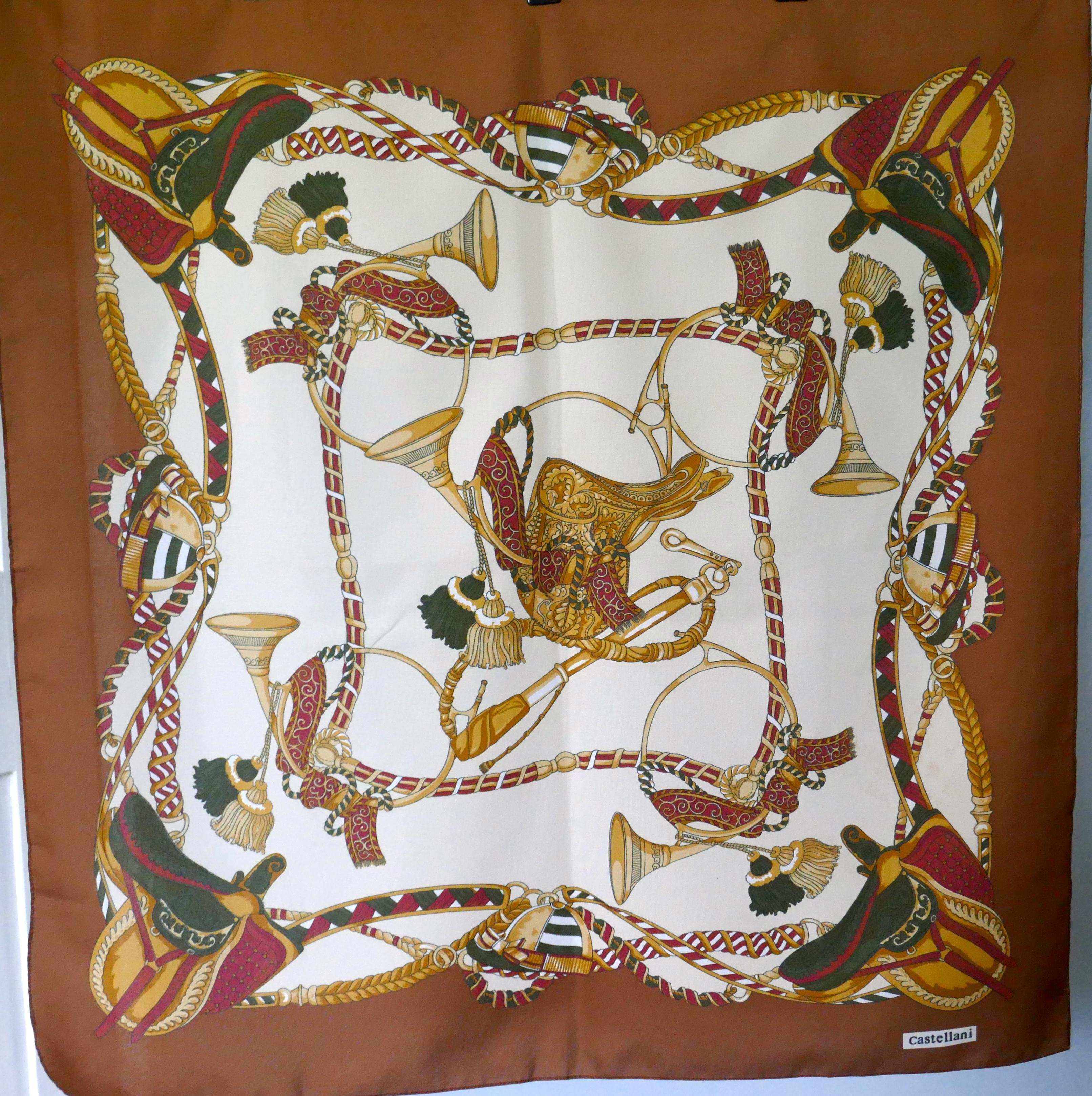 Brown  Vintage Scarf, Classic Equine Design by Castellani from the Italian Collection
