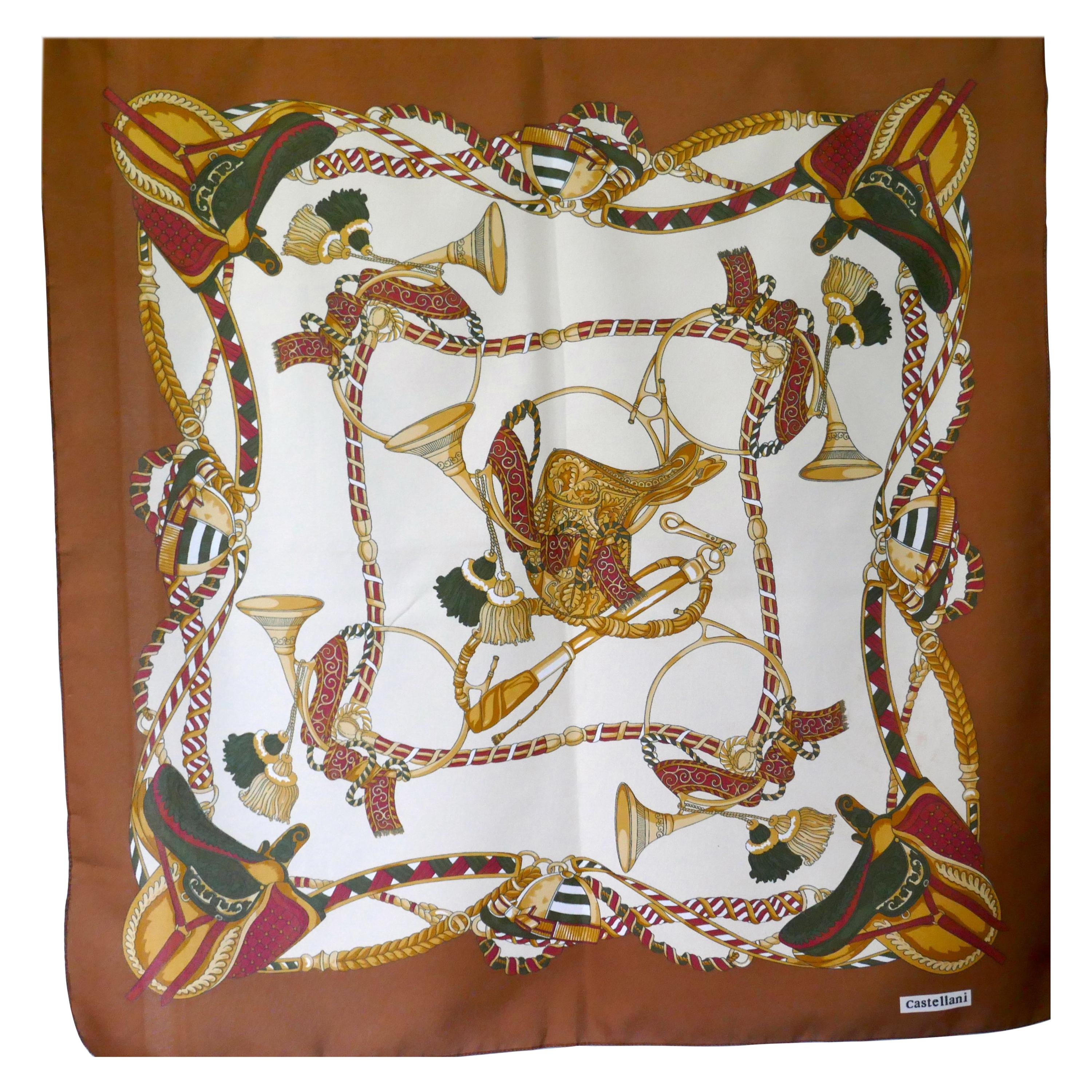  Vintage Scarf, Classic Equine Design by Castellani from the Italian Collection
