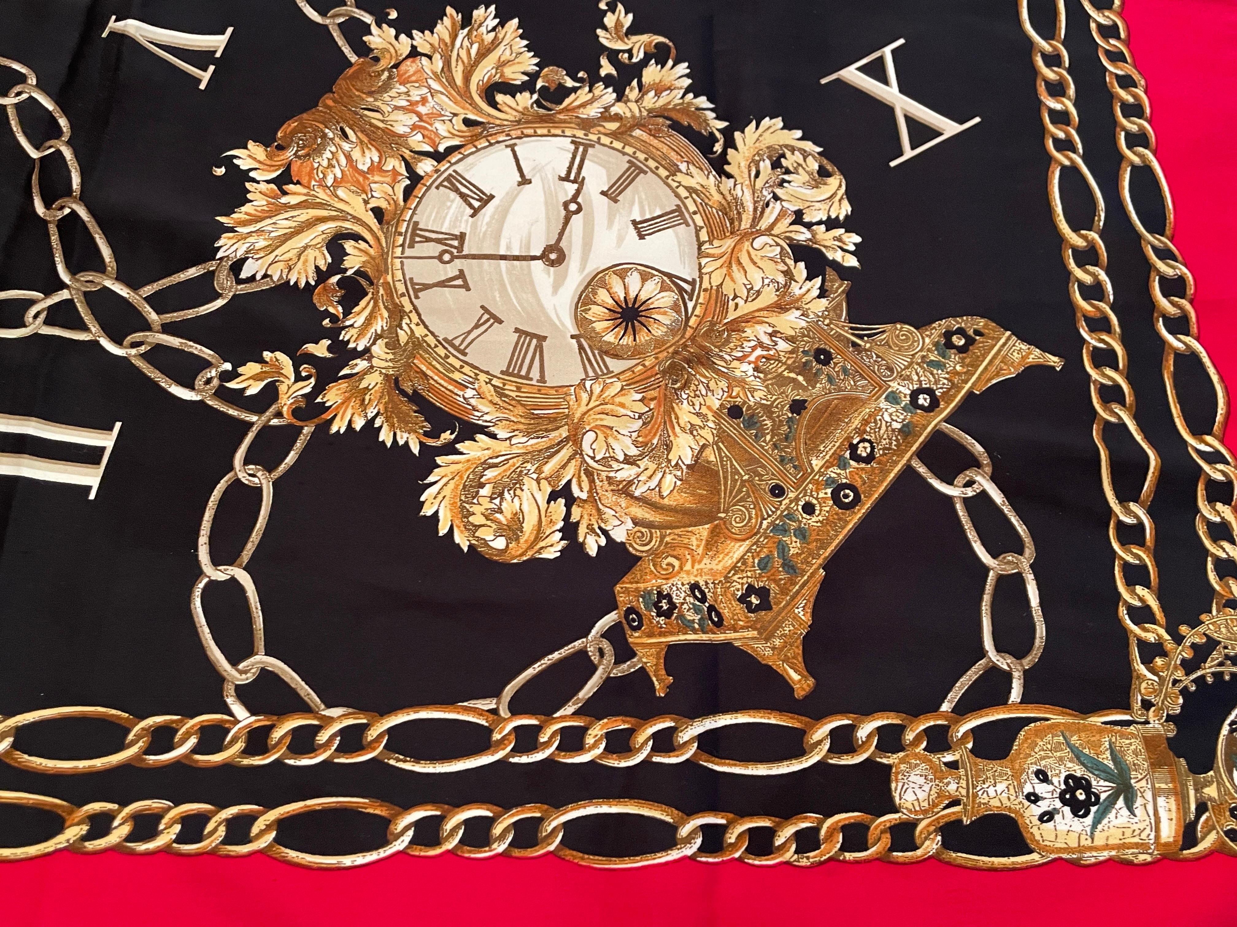 Écharpe vintage présentant de grandes et de petites horloges victoriennes  en vente 6