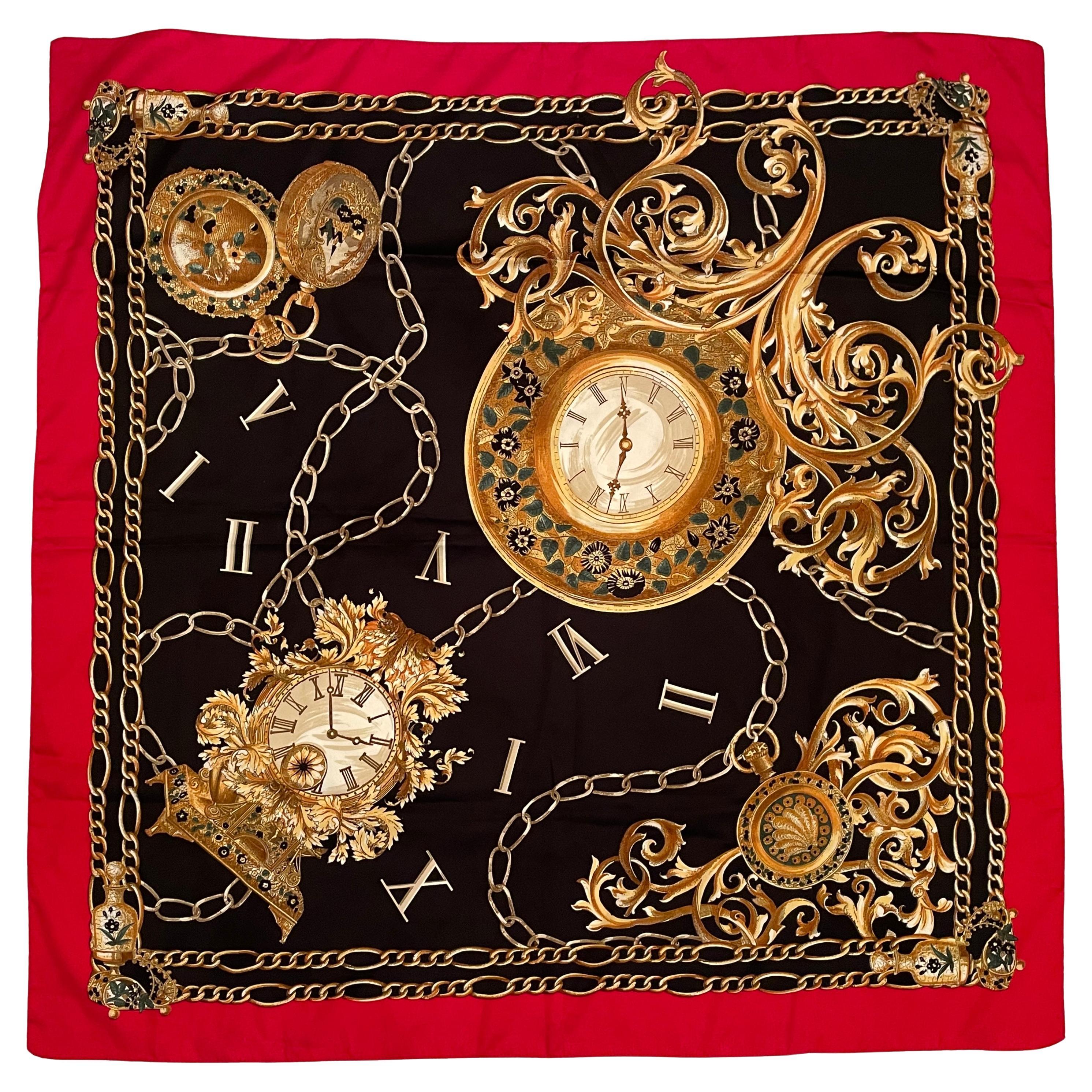 Écharpe vintage présentant de grandes et de petites horloges victoriennes  en vente