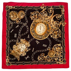 Retro Scarf Featuring Large and Small Victorian Clocks 