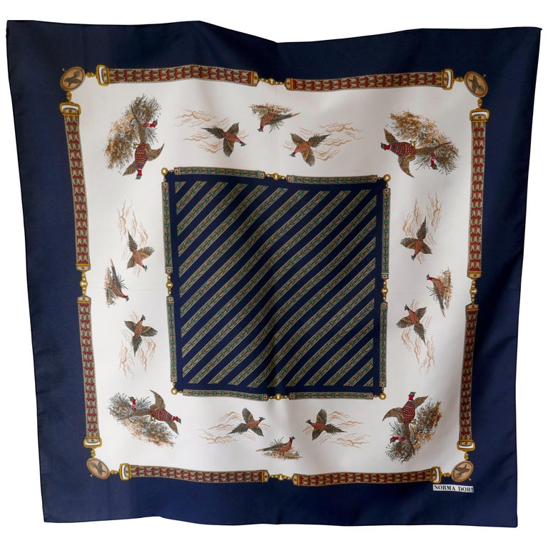 Vintage Scarf “Game Birds” Shooting designed by Norma Dori For Sale at ...