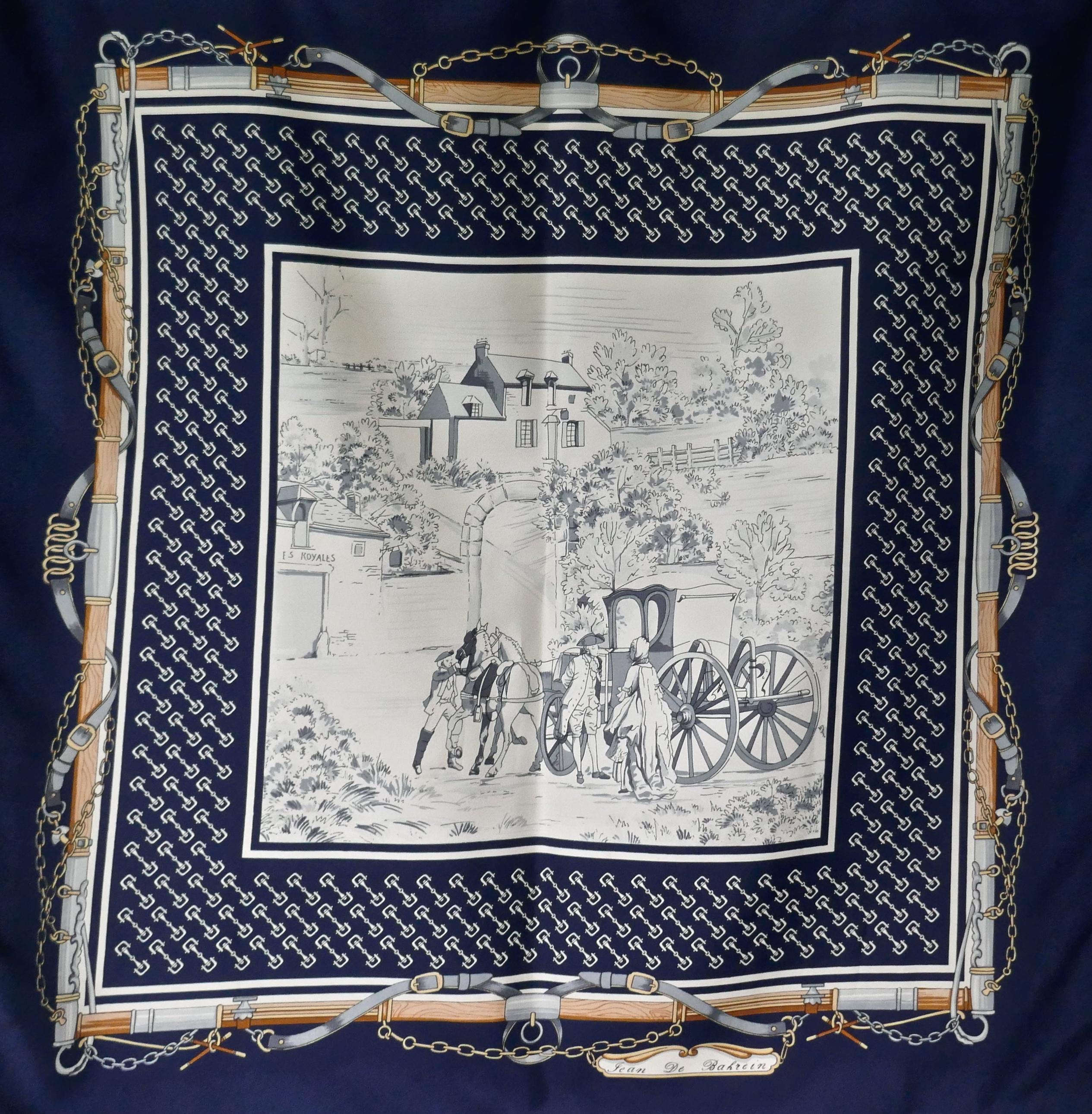 Vintage Scarf, Jean de Bahrein Scarf, 19th century Coaching Design In Good Condition For Sale In Chillerton, Isle of Wight
