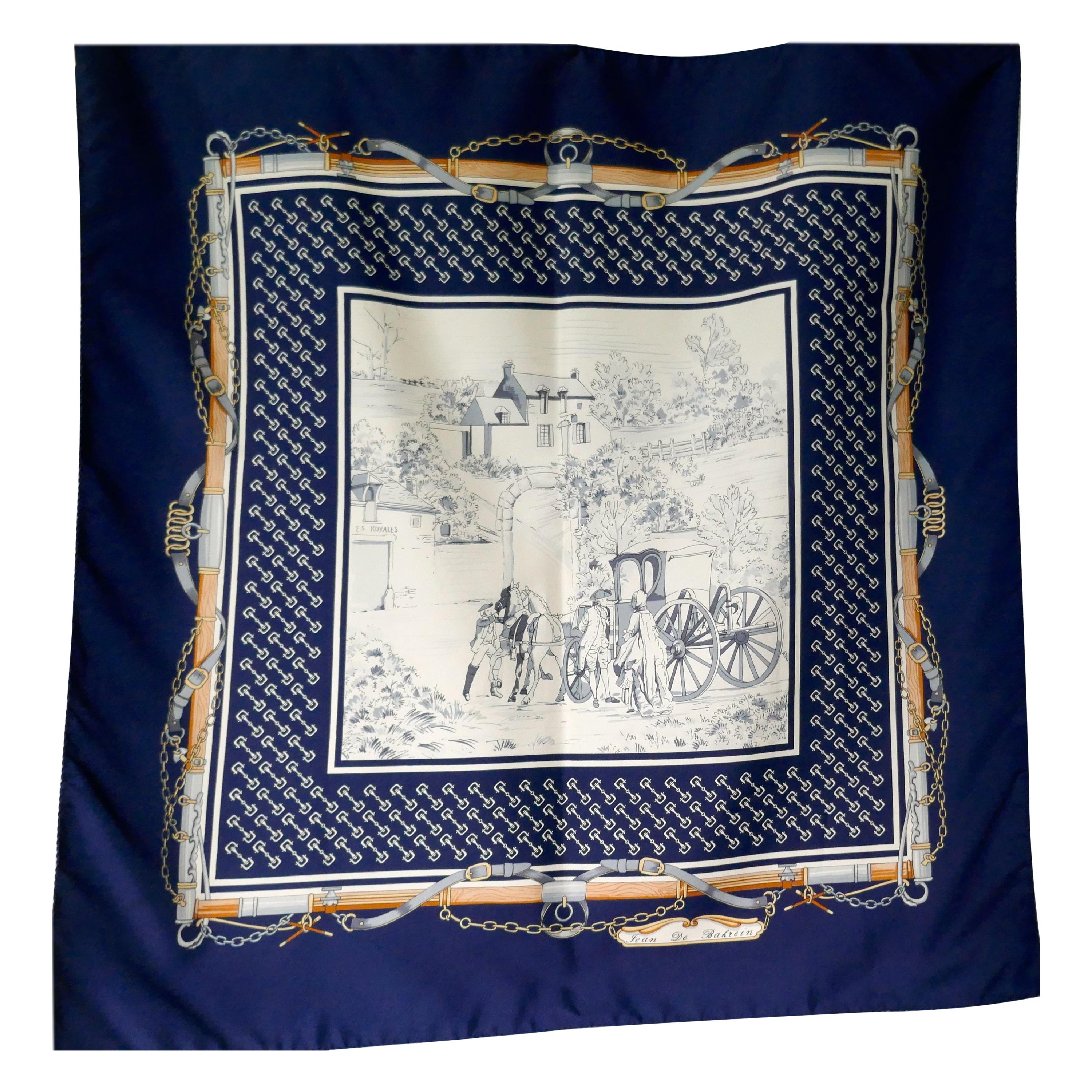 Vintage Scarf, Jean de Bahrein Scarf, 19th century Coaching Design For Sale