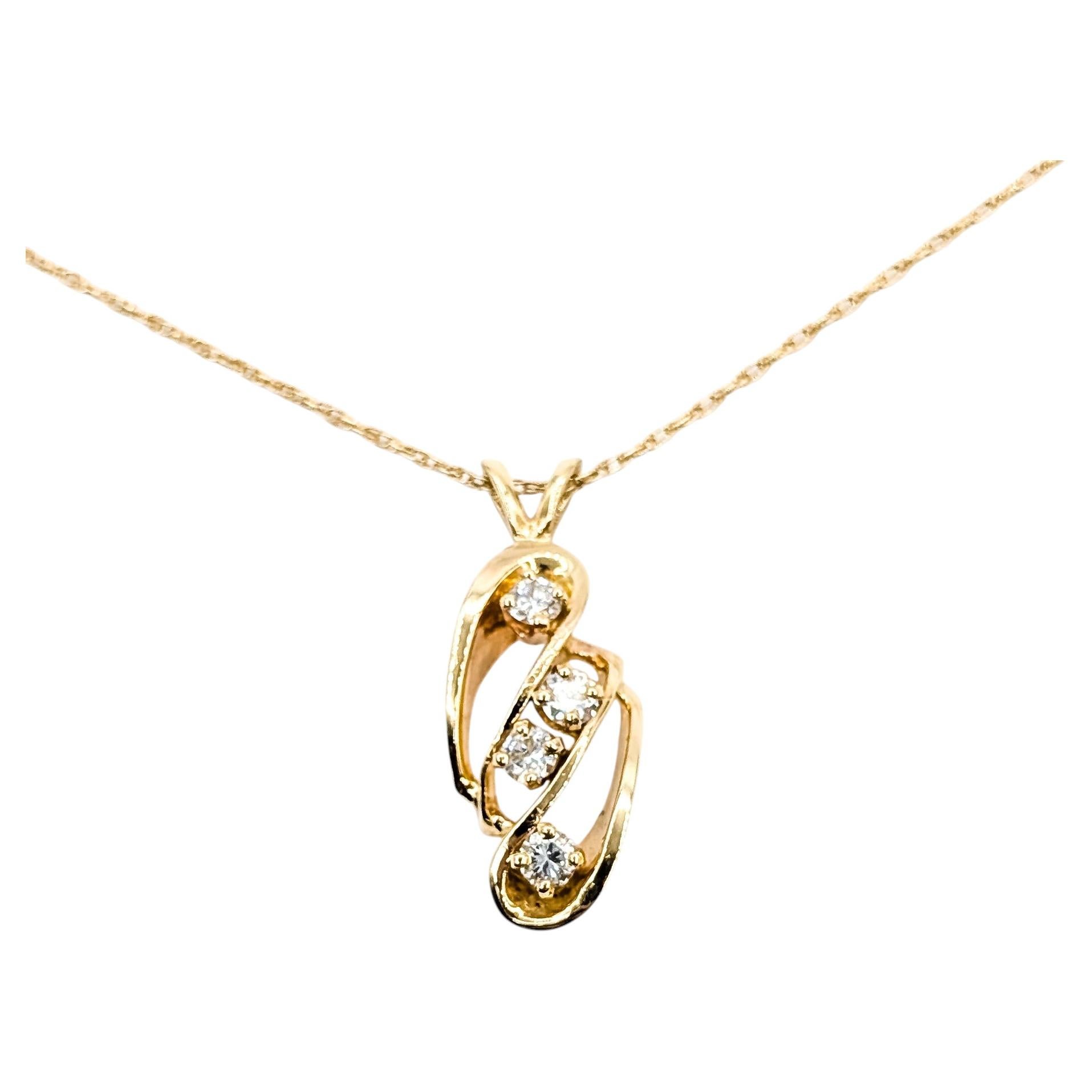 Vintage Scattered Diamond Pendant Necklace in 14k Yellow Gold