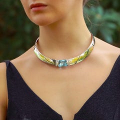 Collar Vintage Scavia de Topacio y Diamantes en Oro Blanco de 18k