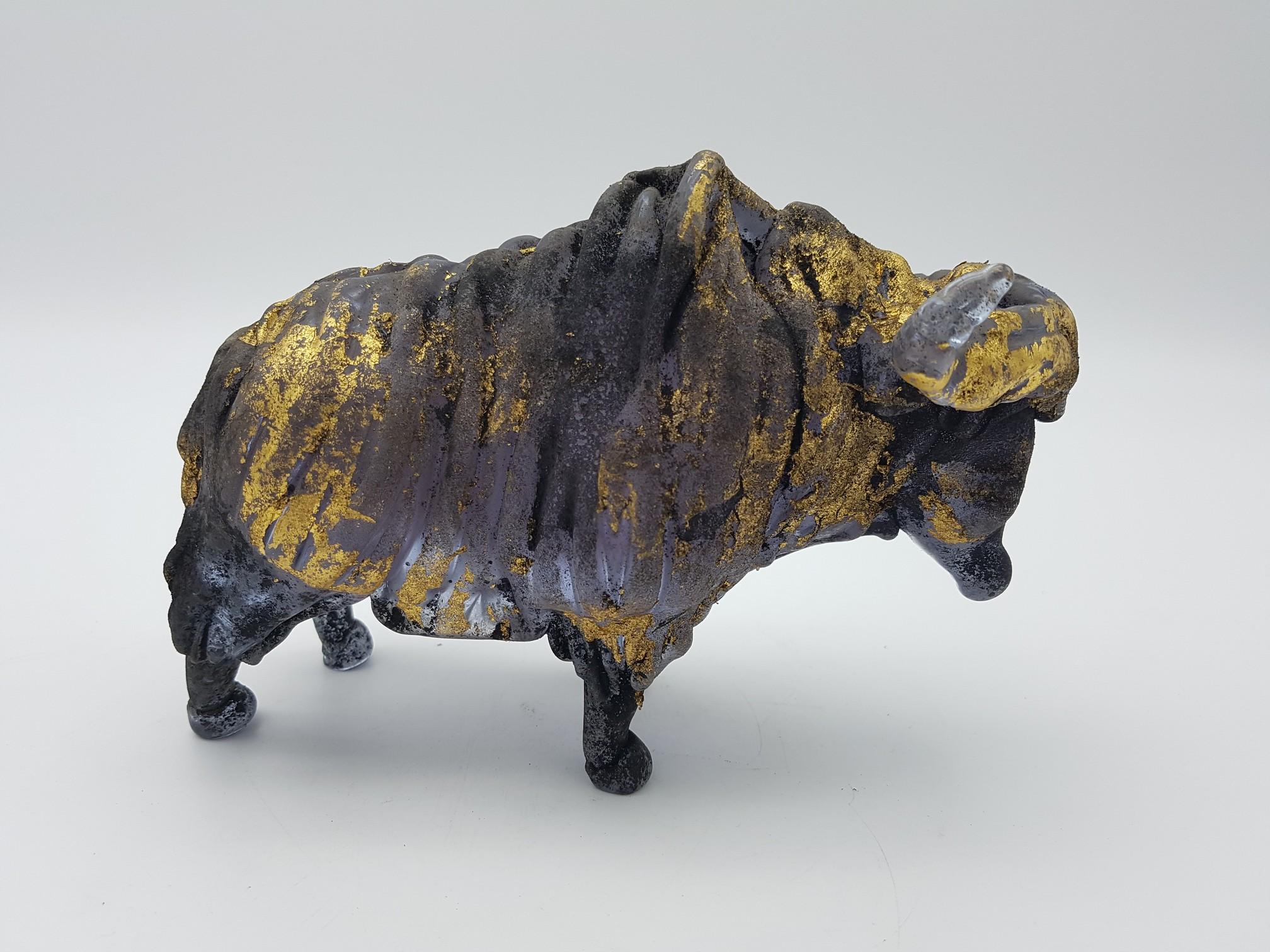 Fait main Vieux buffle en verre de Murano avec feuille d'or par Ermanno Nason à Cenedese