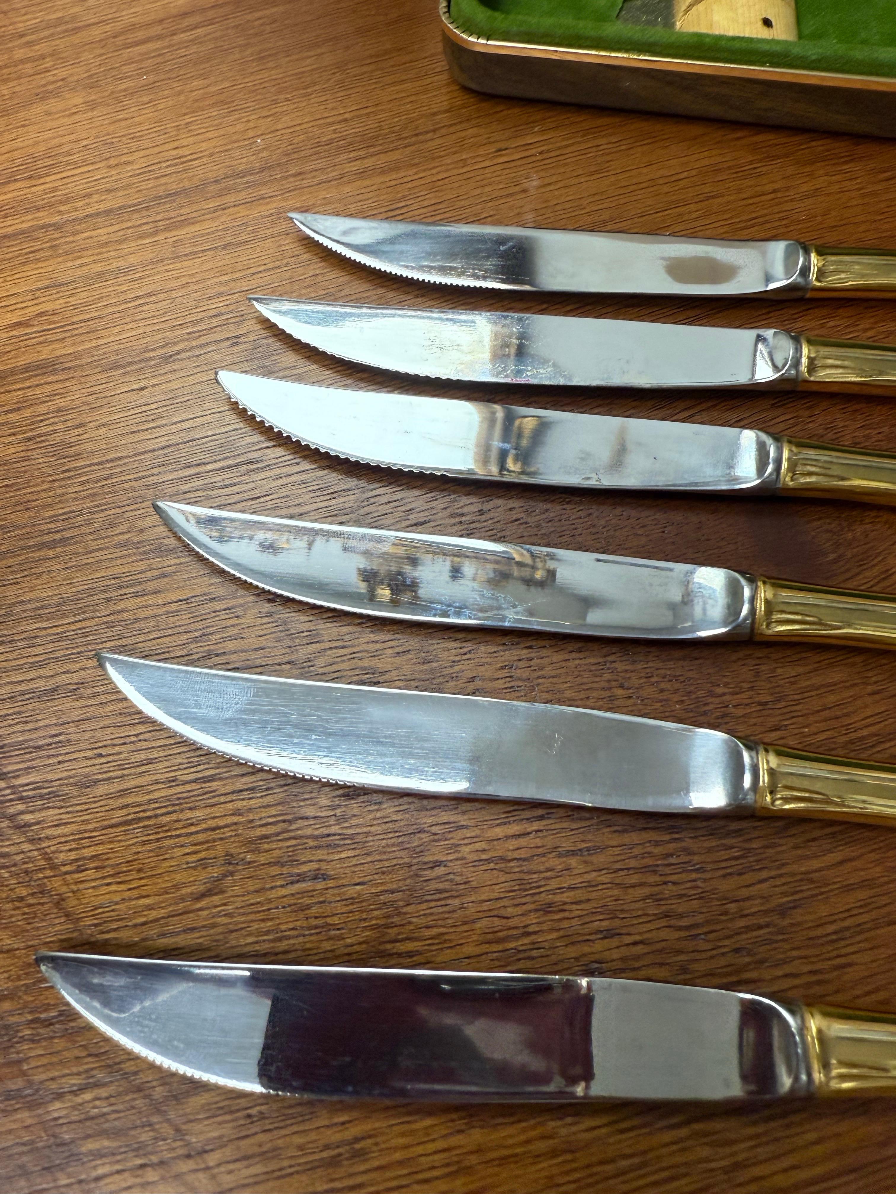 Couteaux à steak vintage SCC dorés et électroplaqués, ensemble de 6 en vente 5