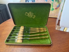 Vintage SCC Gold Electroplated Handles, Bamboo Steak Knives - A Set of 6