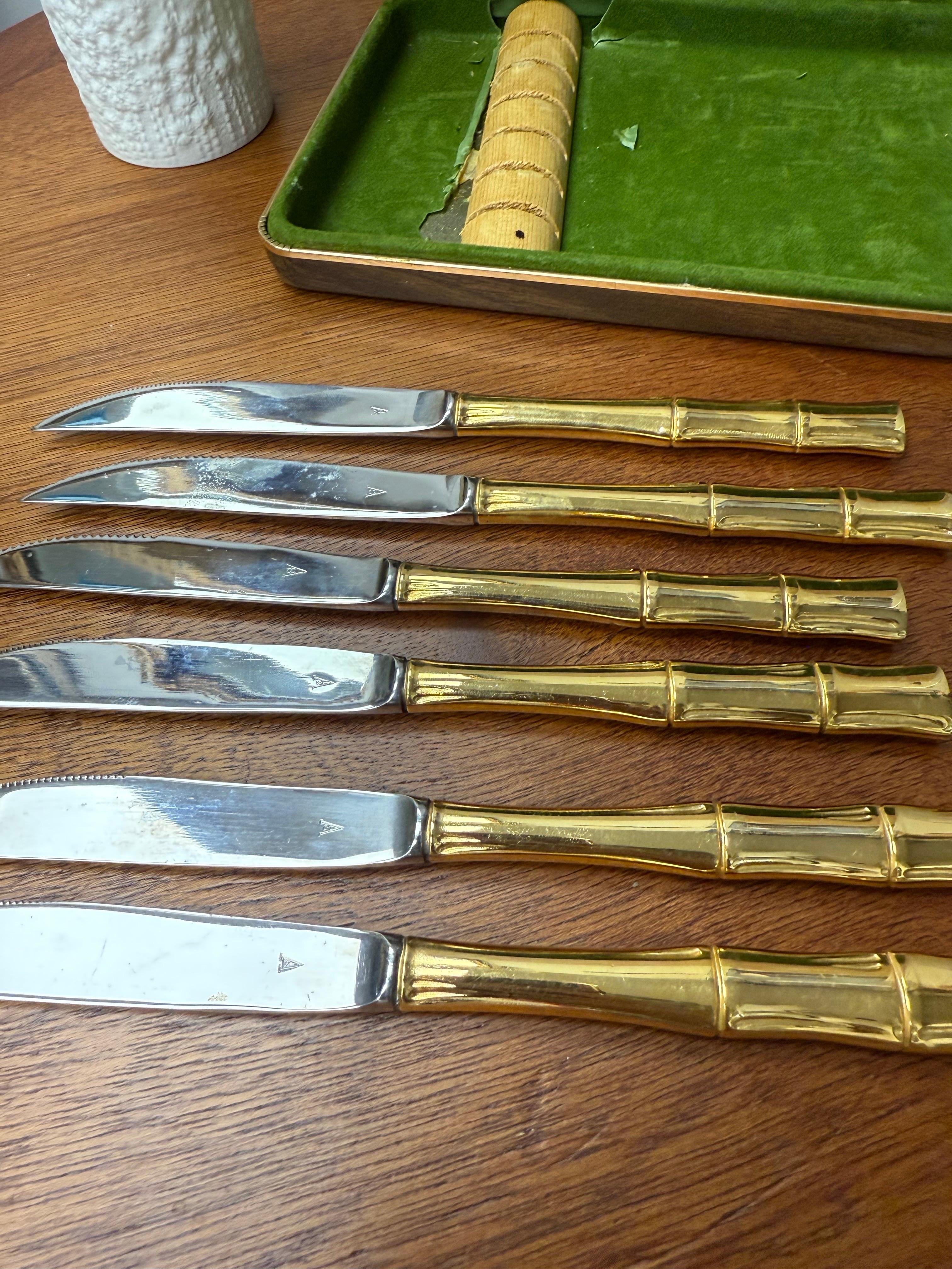 Métal Couteaux à steak vintage SCC dorés et électroplaqués, ensemble de 6 en vente