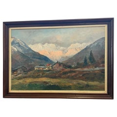 Vintage Scenic Handbemalte gerahmte Alpine gerahmte Wandkunst abstraktes, strukturiertes Gemälde, Vintage