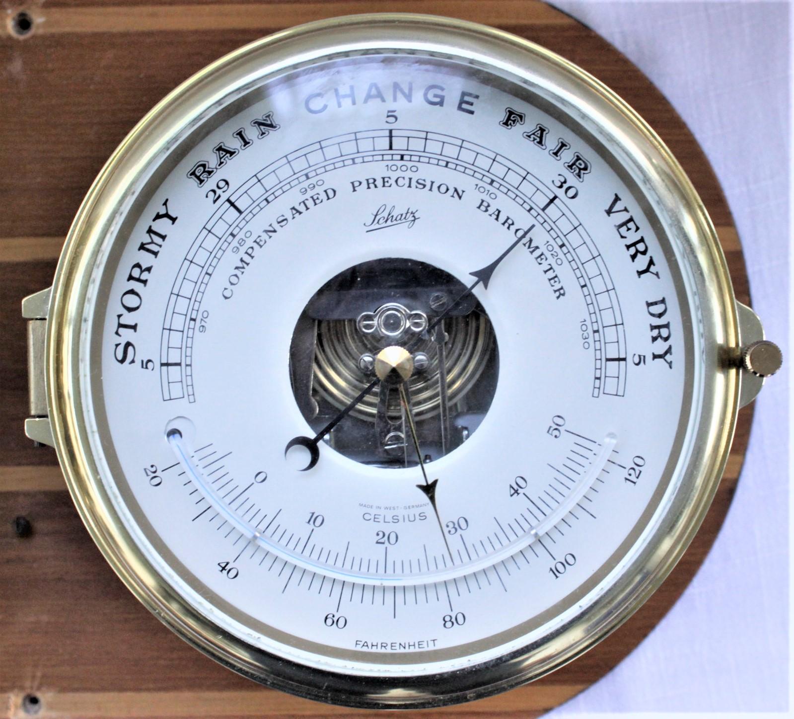 20th Century Vintage Schatz Brass Nautical Ship's Clock & Schatz Royal Mariner Barometer Set