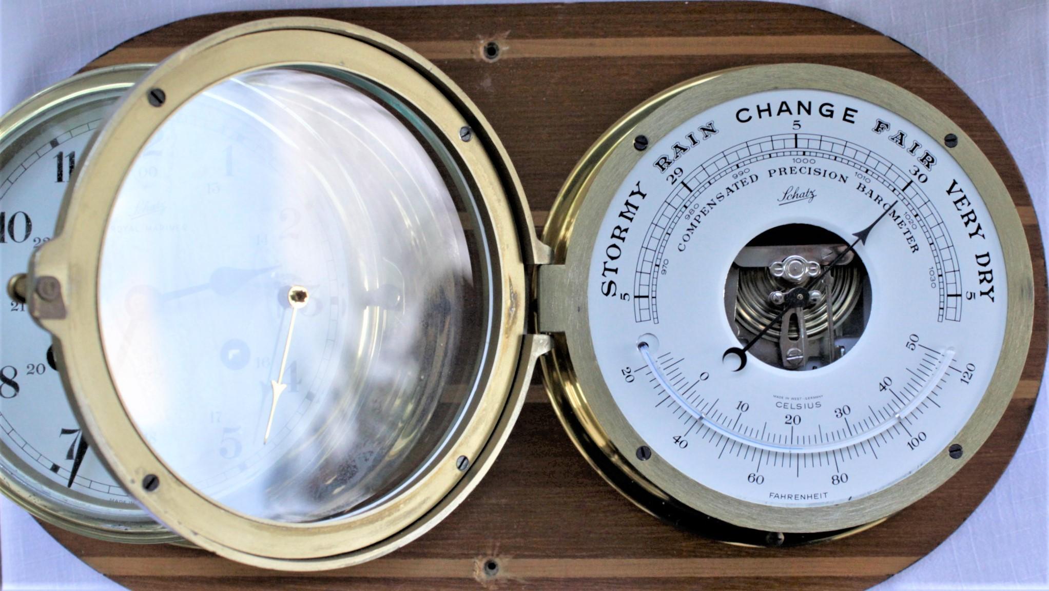 Metal Vintage Schatz Brass Nautical Ship's Clock & Schatz Royal Mariner Barometer Set