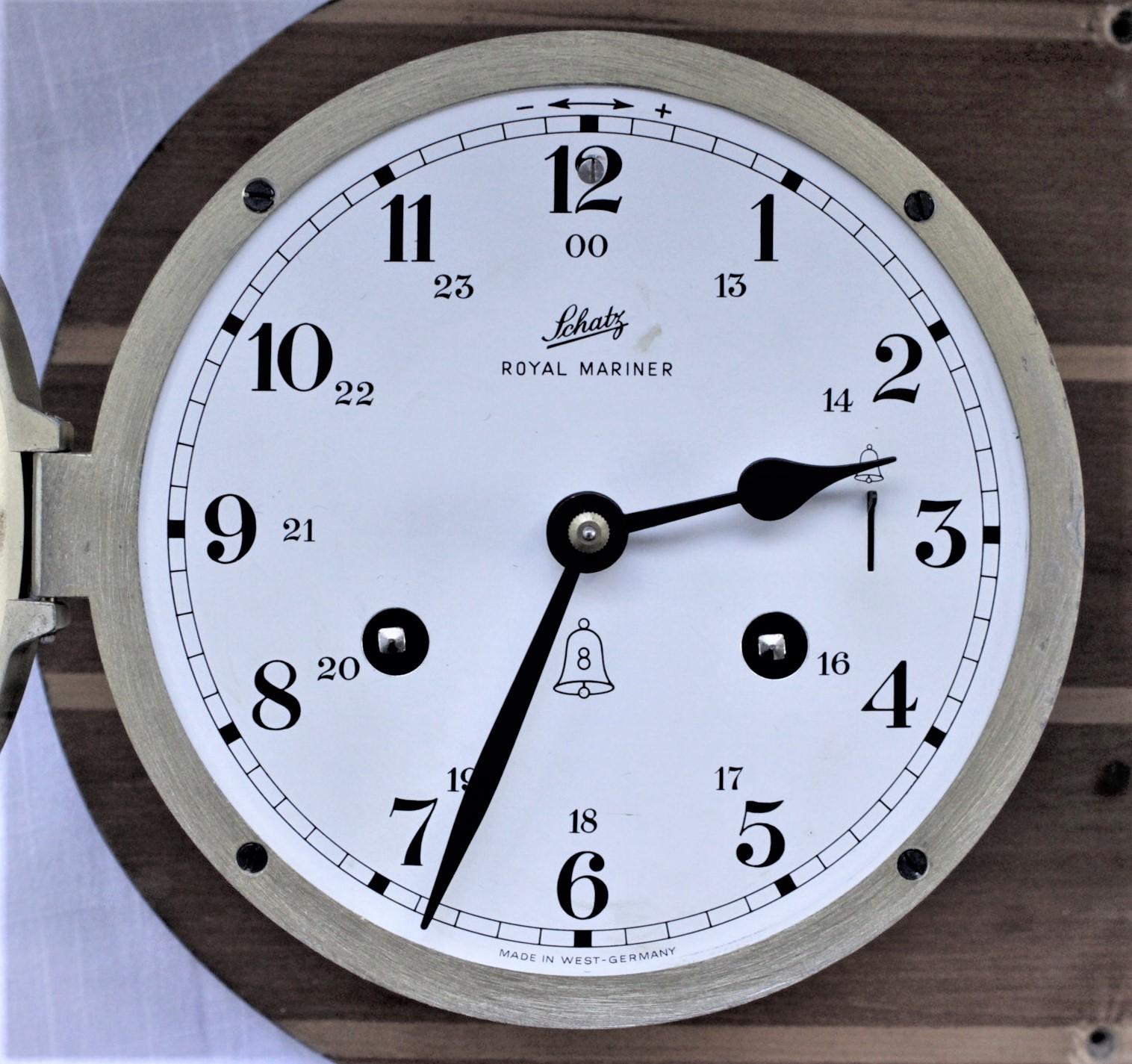 Vintage Schatz Brass Nautical Ship's Clock & Schatz Royal Mariner Barometer Set In Good Condition In Hamilton, Ontario