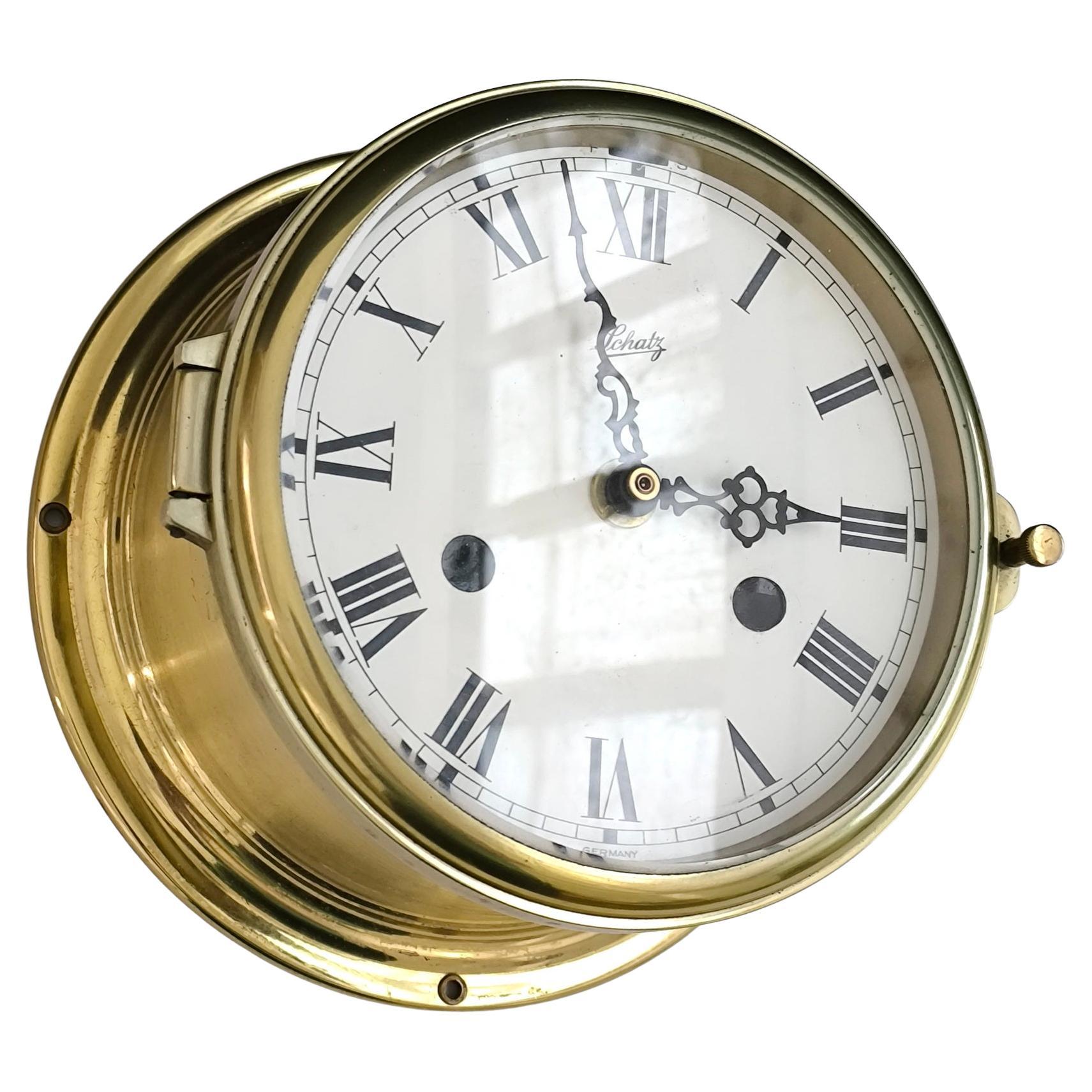 Horloge murale vintage en laiton Schatz Royal Marin, Allemagne de l'Ouest, alimentée par piles
