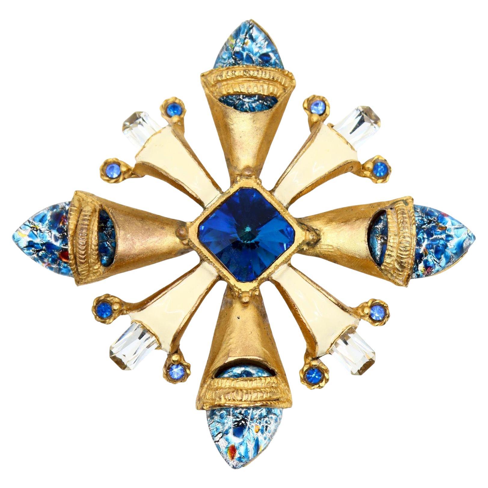 Vintage Scherrer Paris Gold Tone Emaille Kristall Brosche
