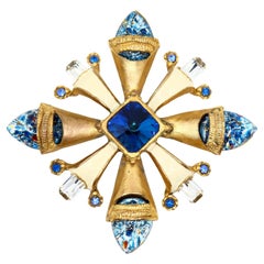 Vintage Scherrer Paris Gold Tone Enamel Crystal Brooch