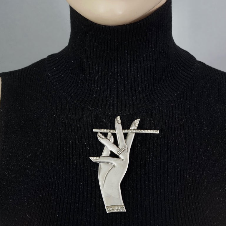 cigarette brooch Vintage SCHERRER PARIS Hand with Cigarette Rhinestone Studded Novelty Brooch