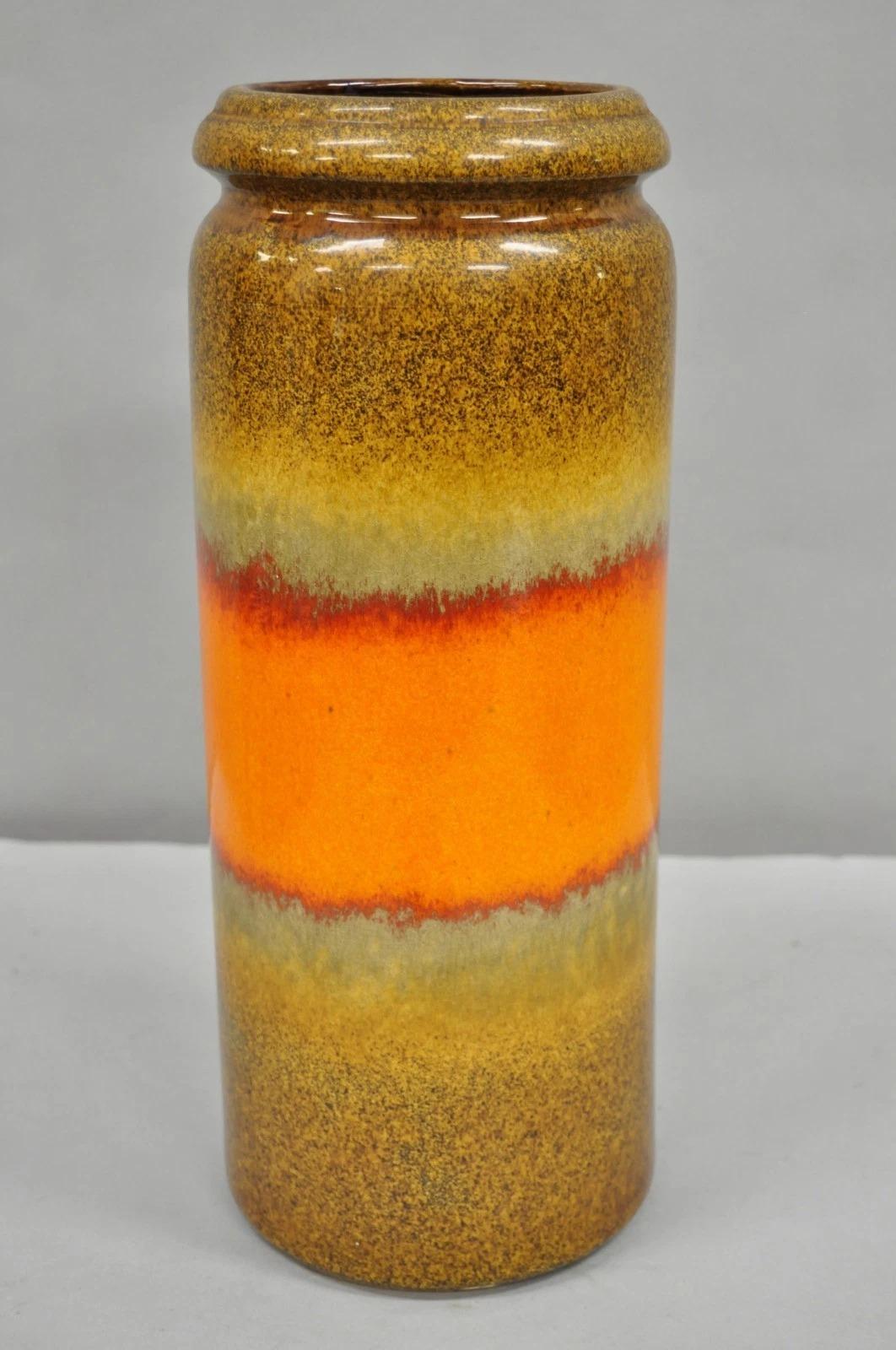 Vaso d'epoca Scheurich Keramik Arancione Mid Century Modern alto 17