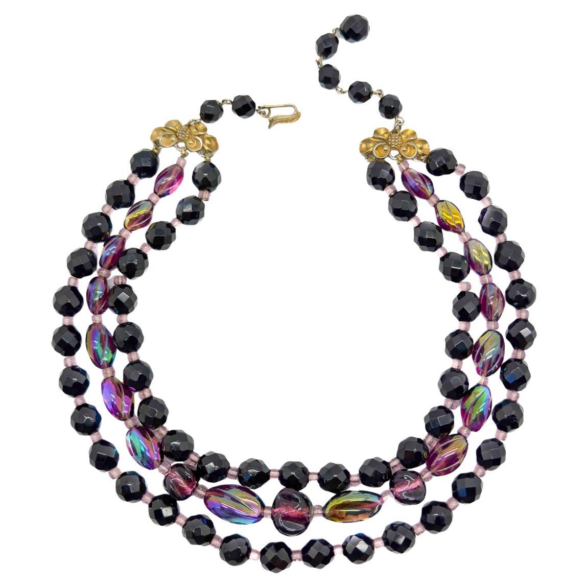 Vintage Schiaparelli Amethyst Art Glass Necklace 1950s For Sale