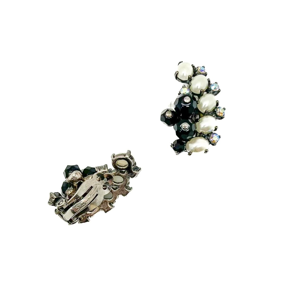 Women's Vintage Schiaparelli Crystal & Pearl Arc Climber Earrings 1950s For Sale
