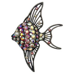 Vintage Schiaparelli Fish Signed Costume Jewellery Swarowsky Crystals Metal
