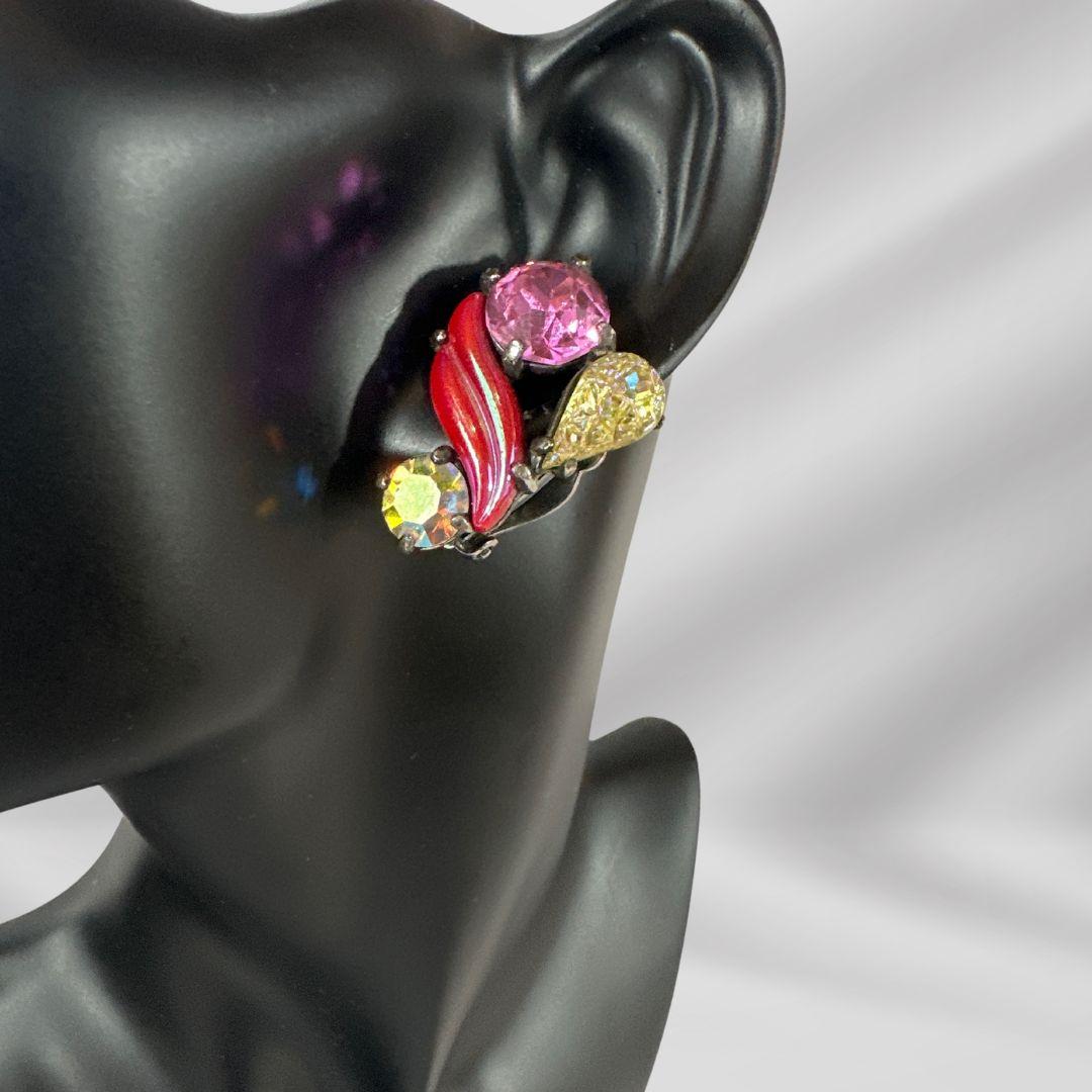 Vintage Schiaparelli Multi Farbe Glas und Strass Armband & Ohrringe Set im Angebot 2