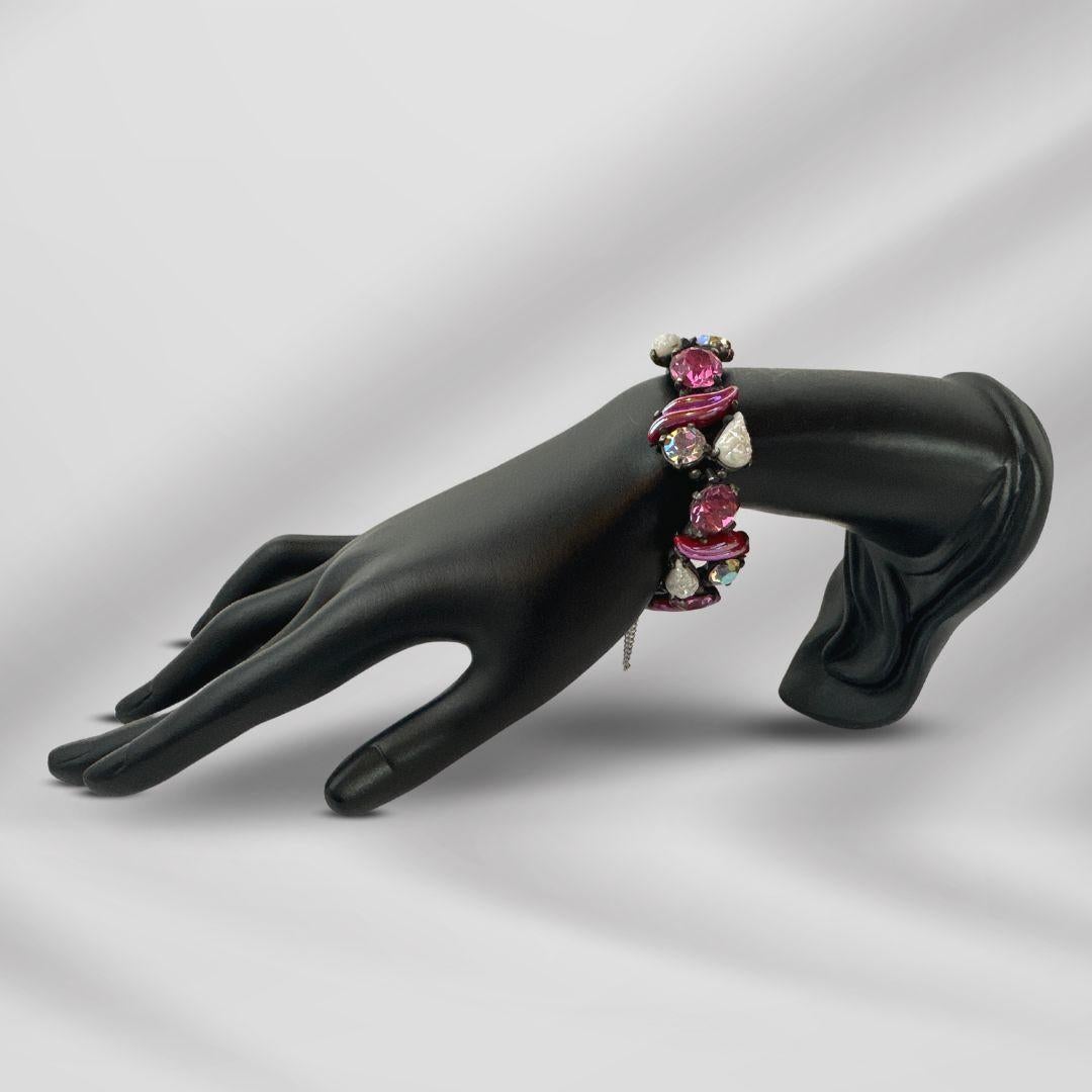 Women's Vintage Schiaparelli Multi Color Glass and Rhinestone Bracelet & Earrings Set For Sale