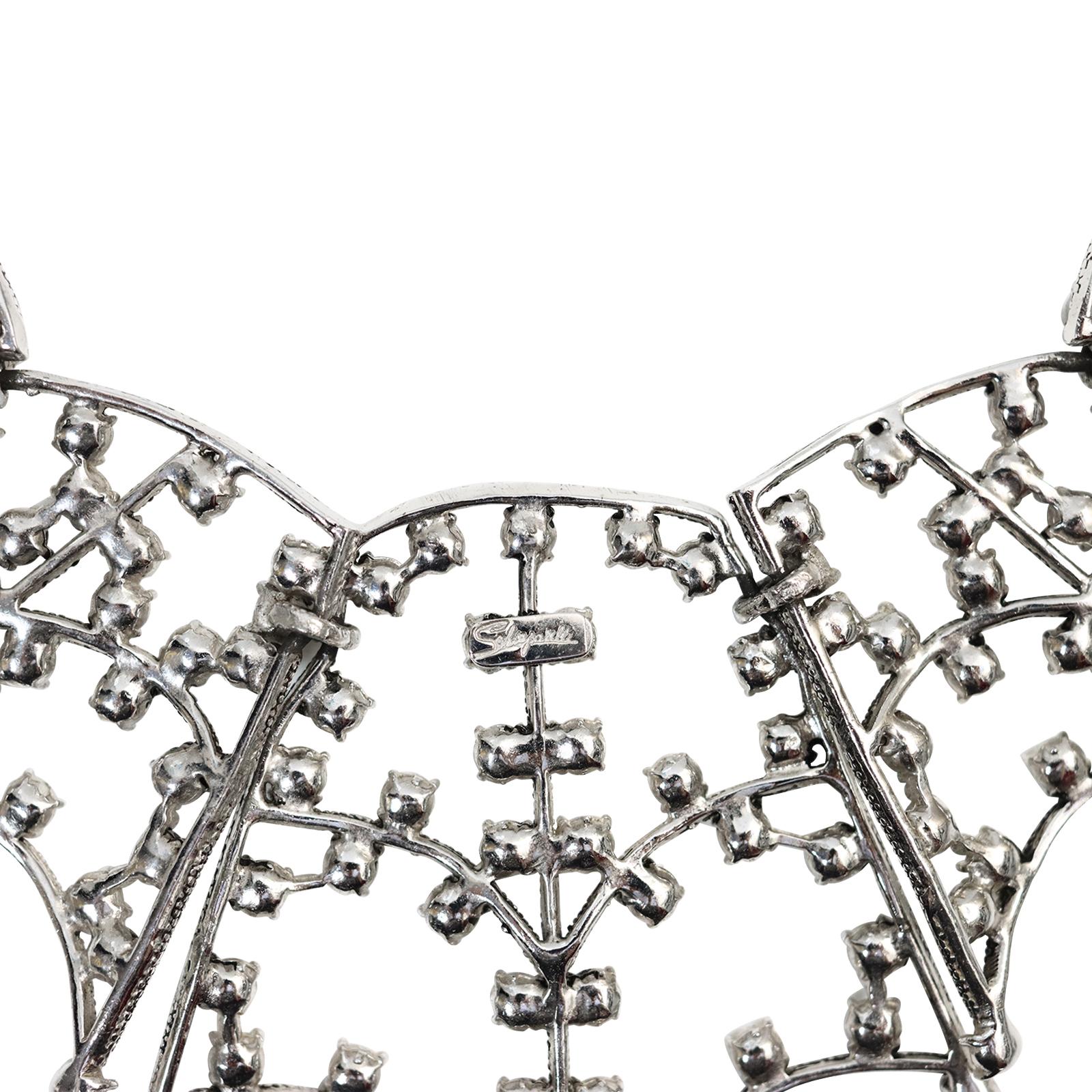 Collectible Schiaparelli Silver Tone Diamante Spider Necklace Circa 2013 5