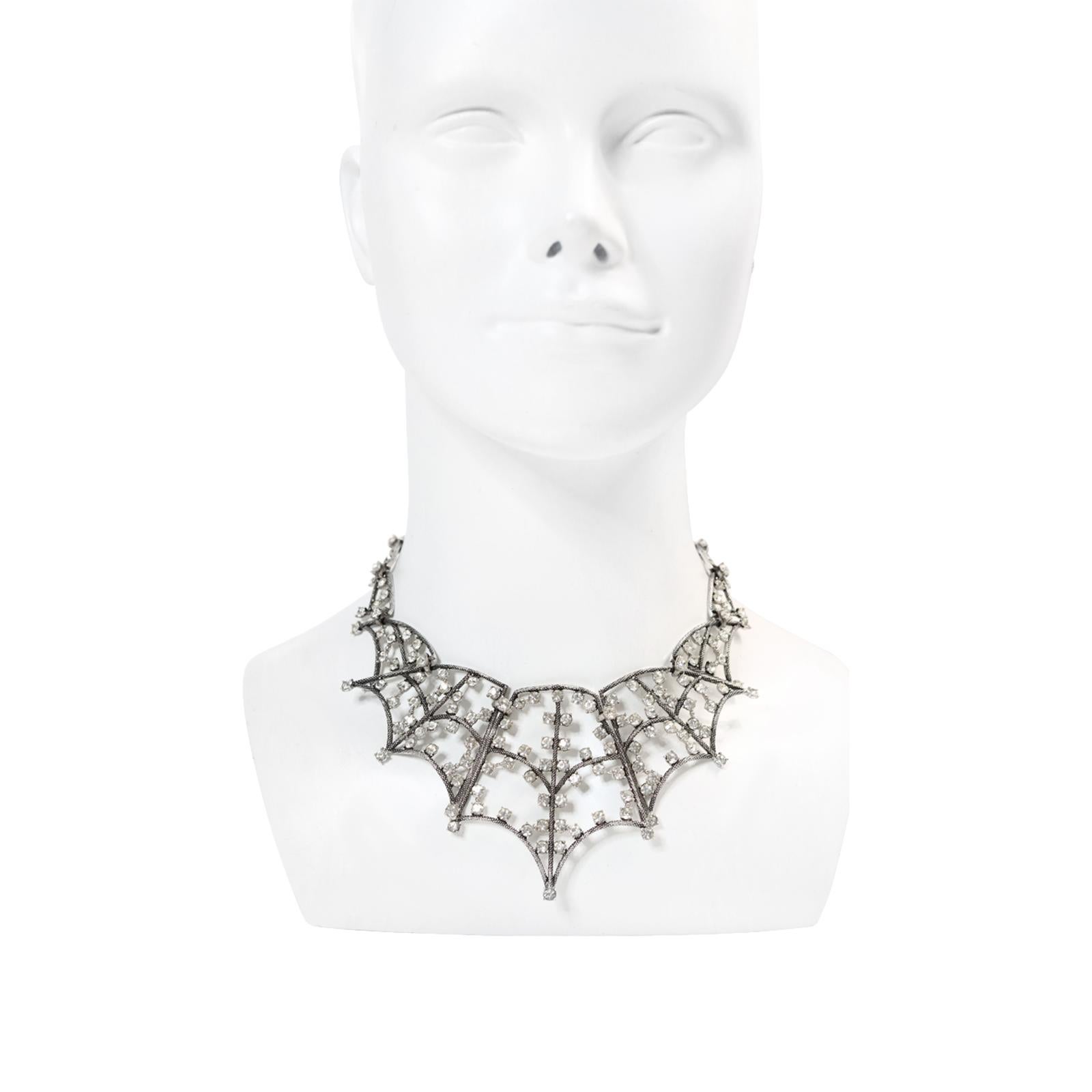 Modern Collectible Schiaparelli Silver Tone Diamante Spider Necklace Circa 2013