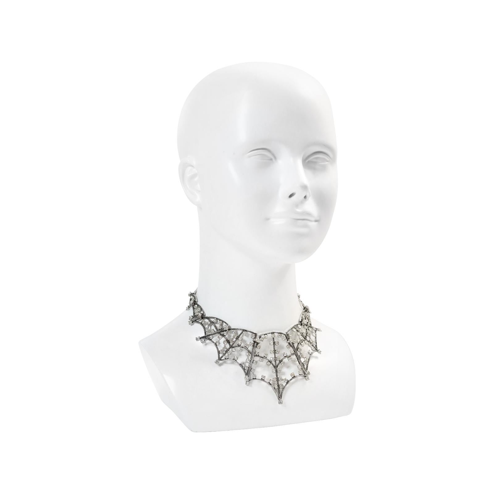 Collectible Schiaparelli Silver Tone Diamante Spider Necklace Circa 2013 In Good Condition In New York, NY